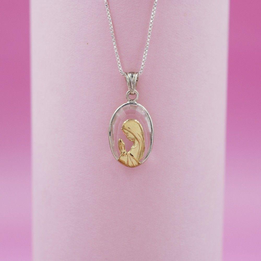 Conjunto Virgen Niña Ovalada Dublee Plata-2