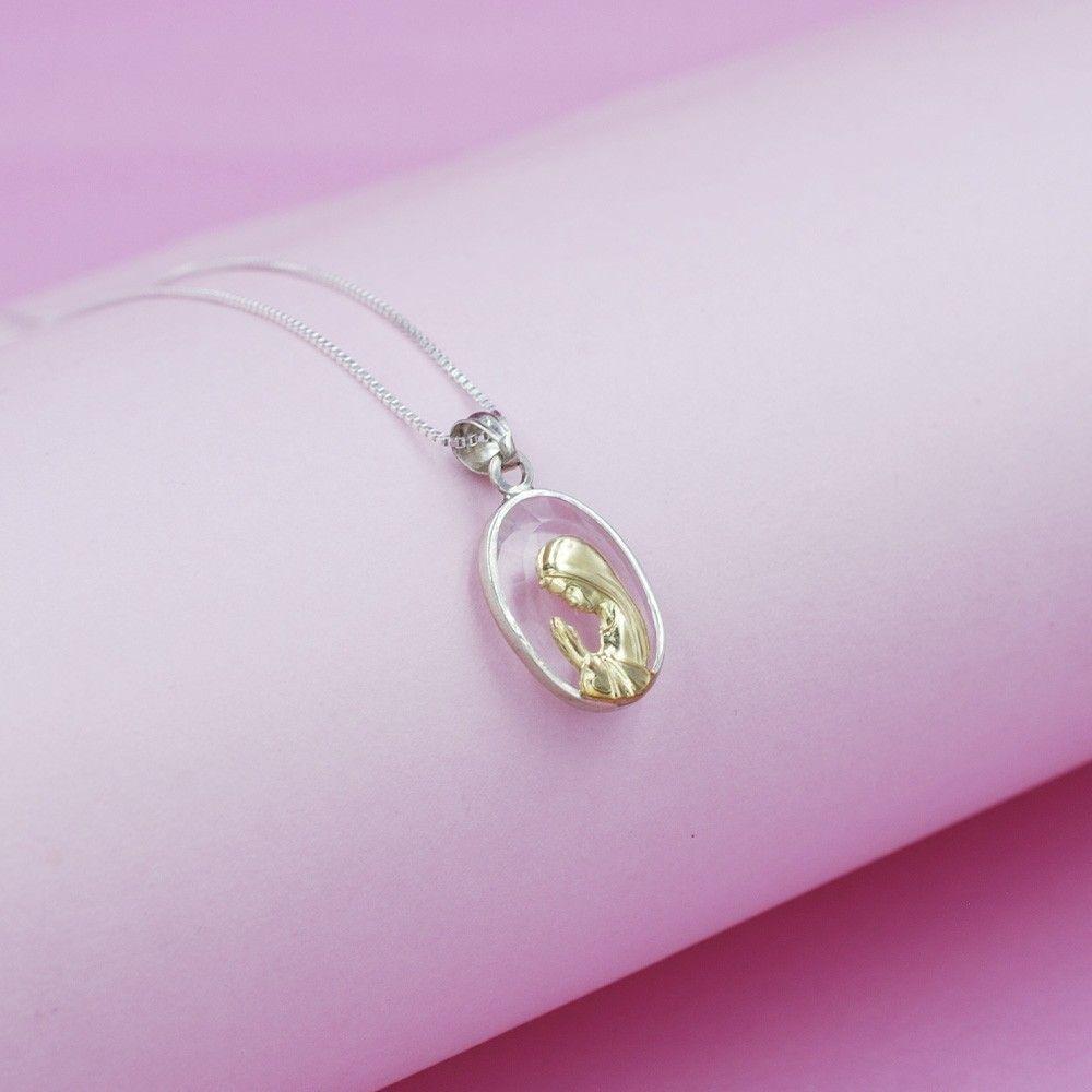 Conjunto Virgen Niña Ovalada Dublee Plata-3