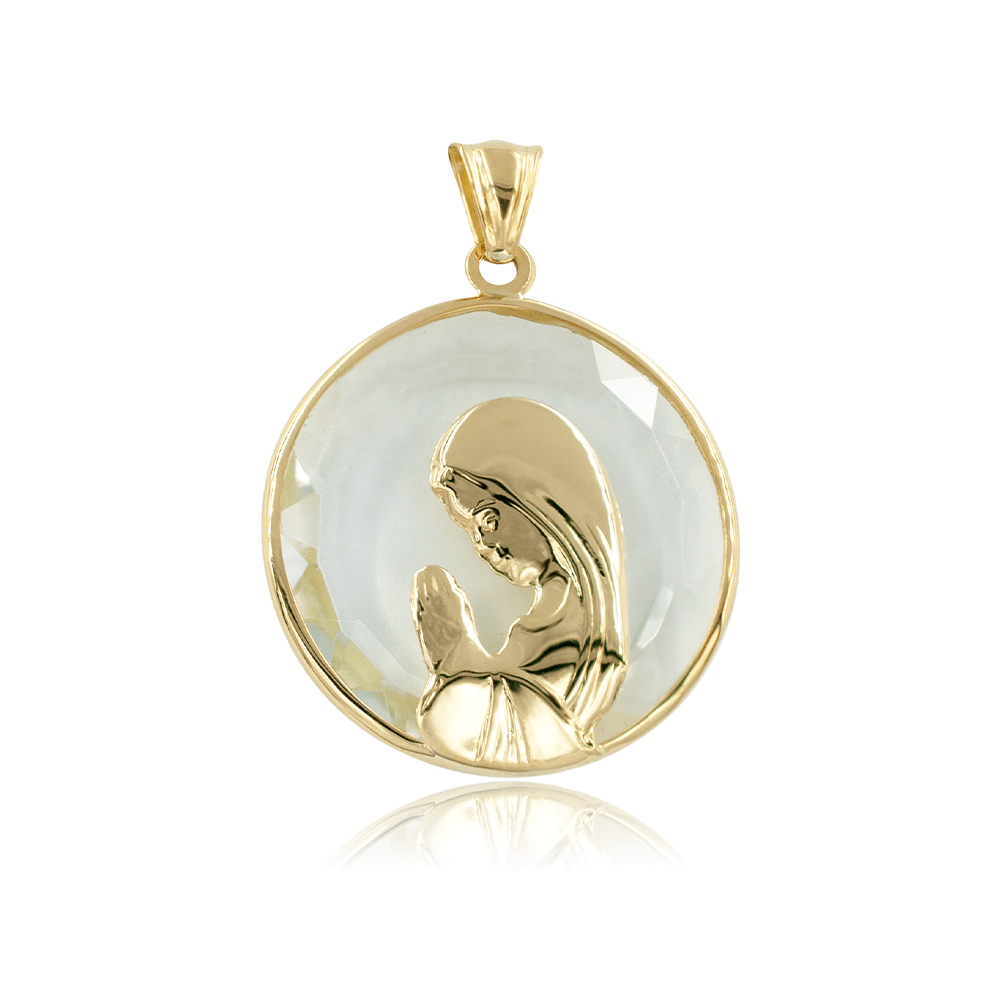 Medalla Virgen Niña Cristal 25mm oro 18k-0