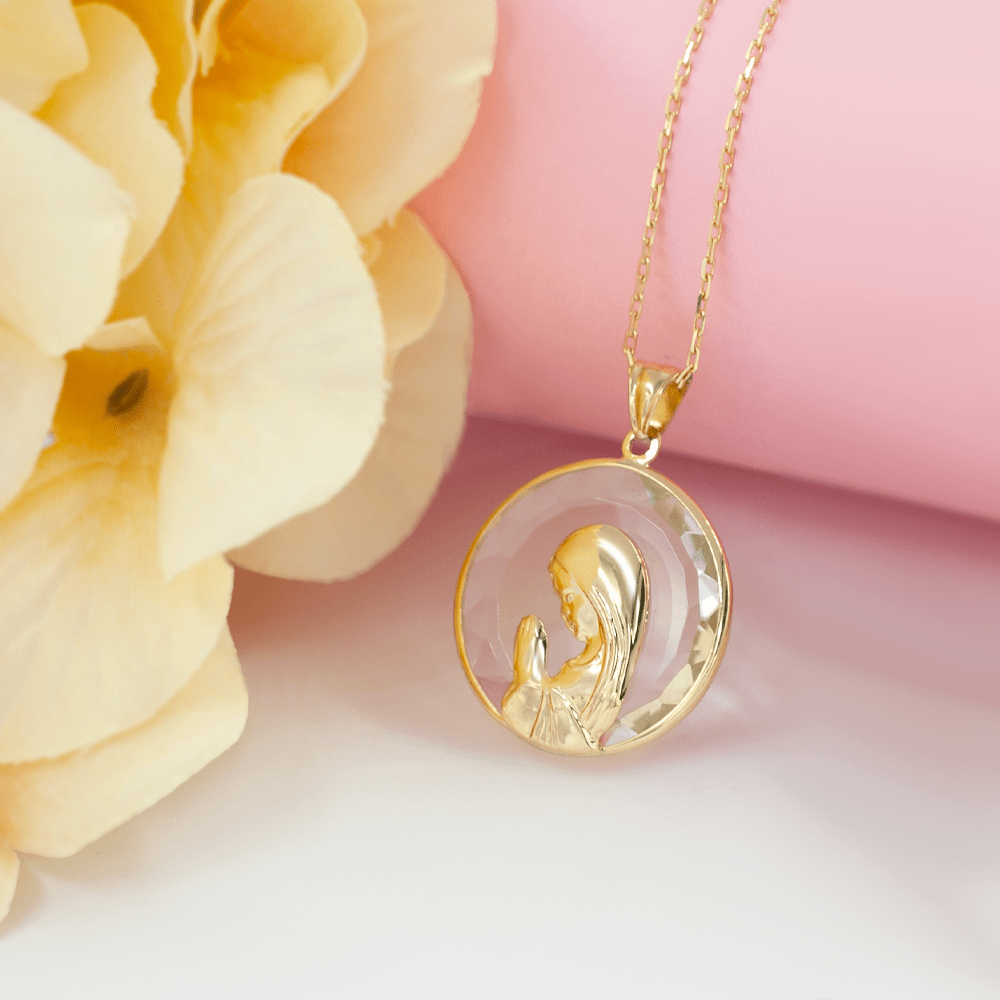 Medalla Virgen Niña Cristal 25mm oro 18k-3
