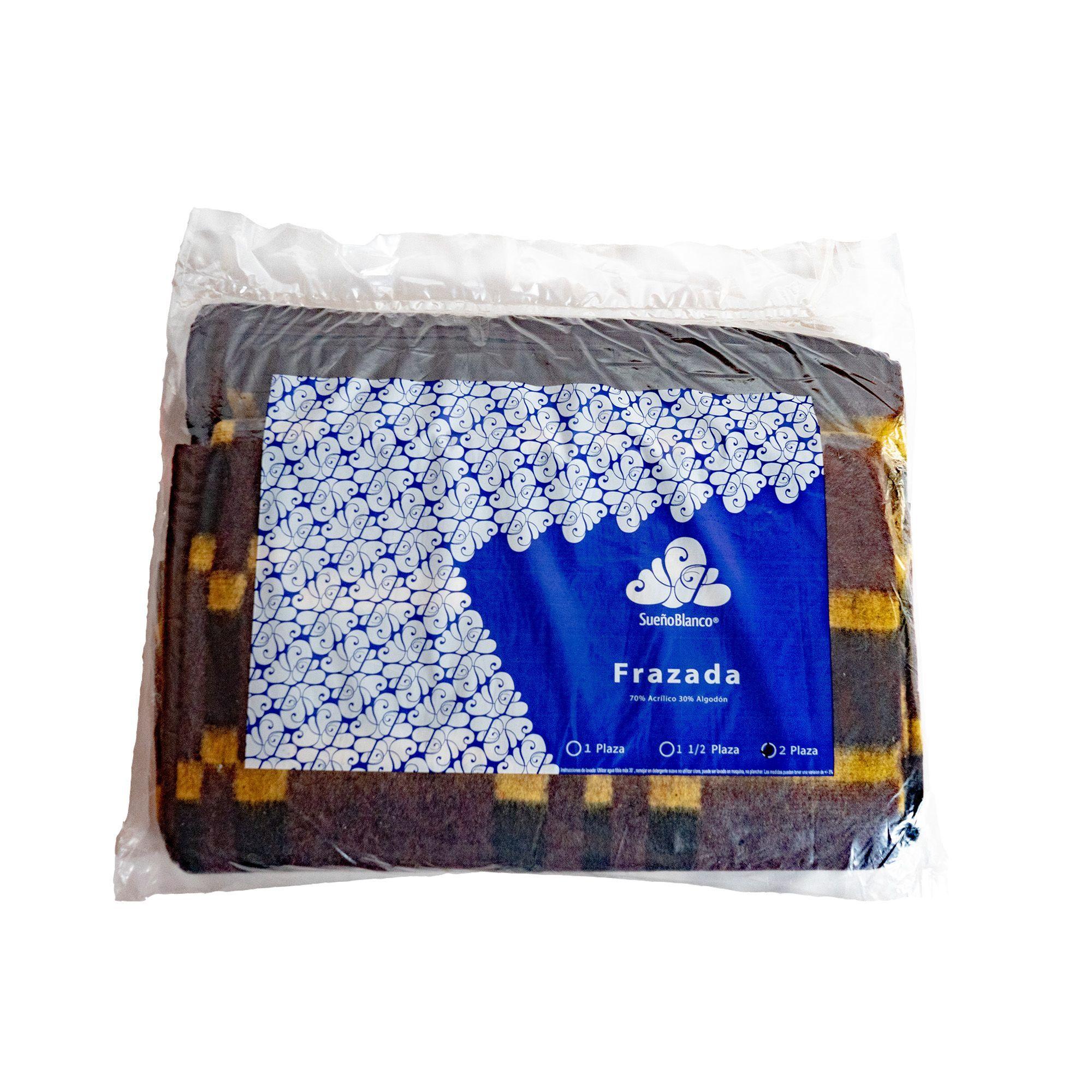 FRAZADA 1.5 PLAZAS A CUADRO CAFÈ CON LINEAS AMARILLAS-2