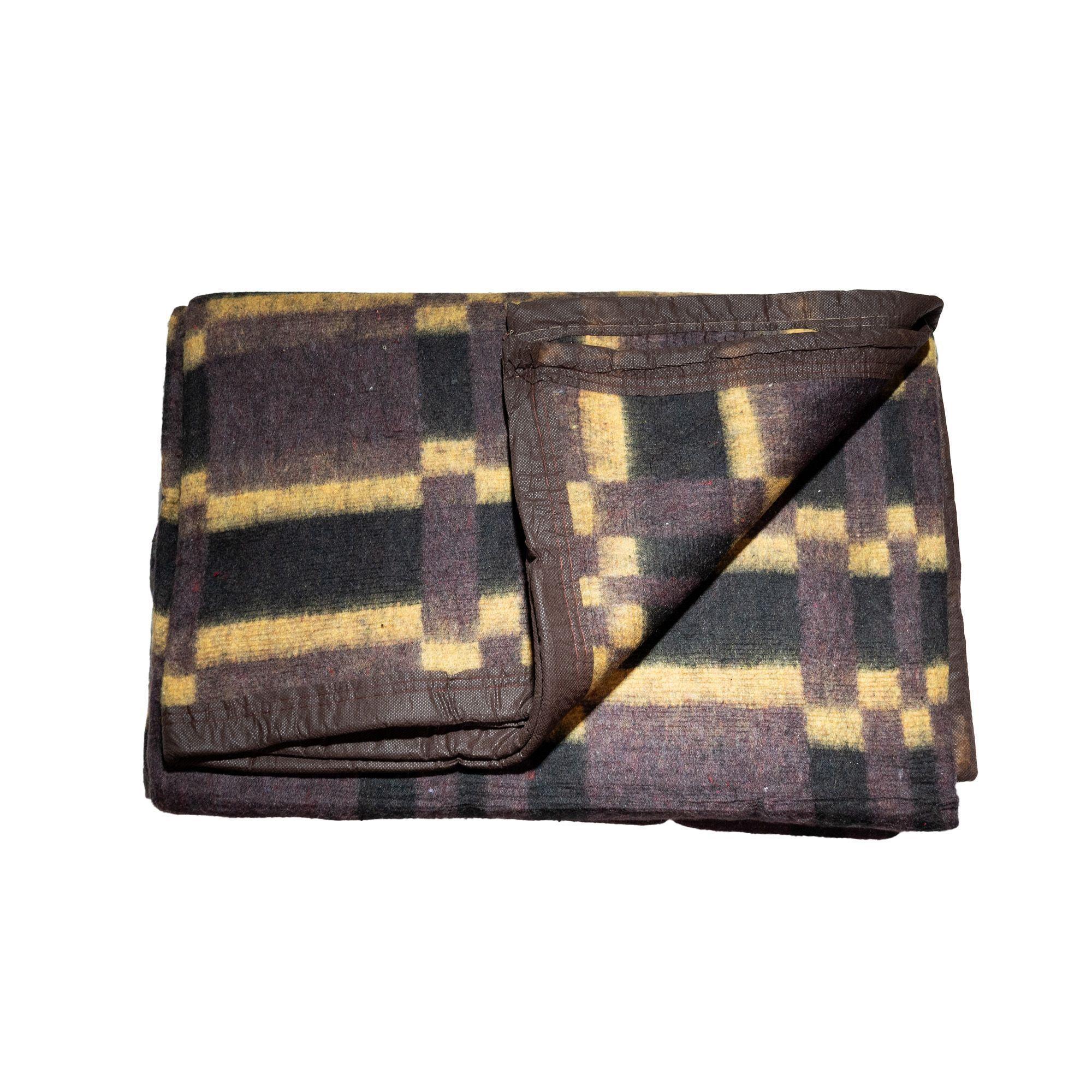 FRAZADA 2 PLAZAS A CUADRO CAFÈ CON LINEAS AMARILLAS-2