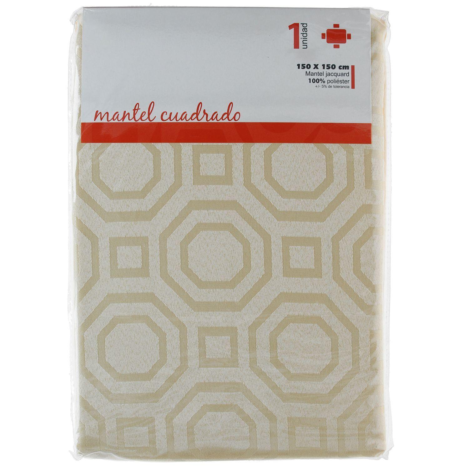 Mantel Cuadrado Geometrico Crema 150x150 cm-2