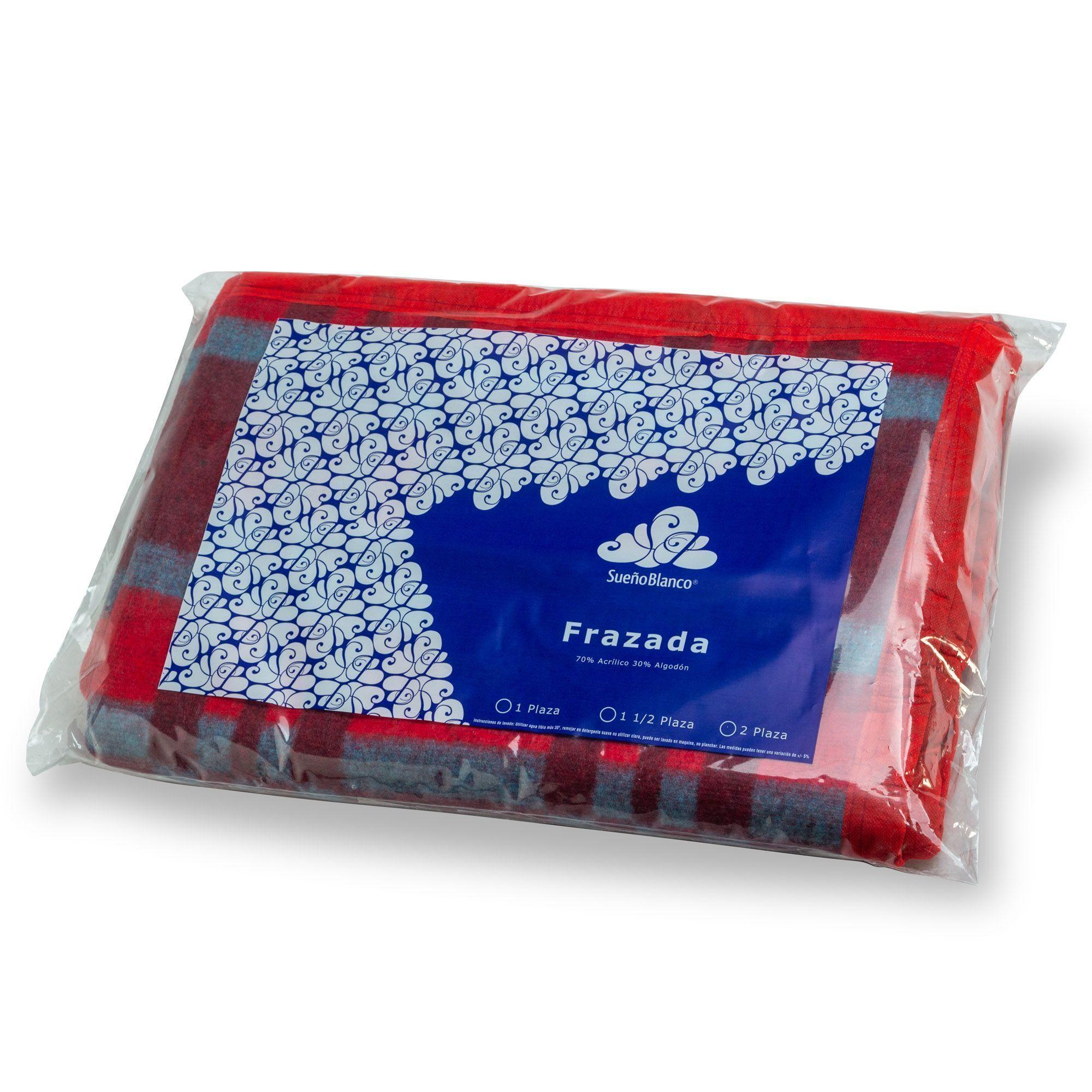 Frazada 1.5 Plazas a Cuadro Verde Líneas Rojas-2