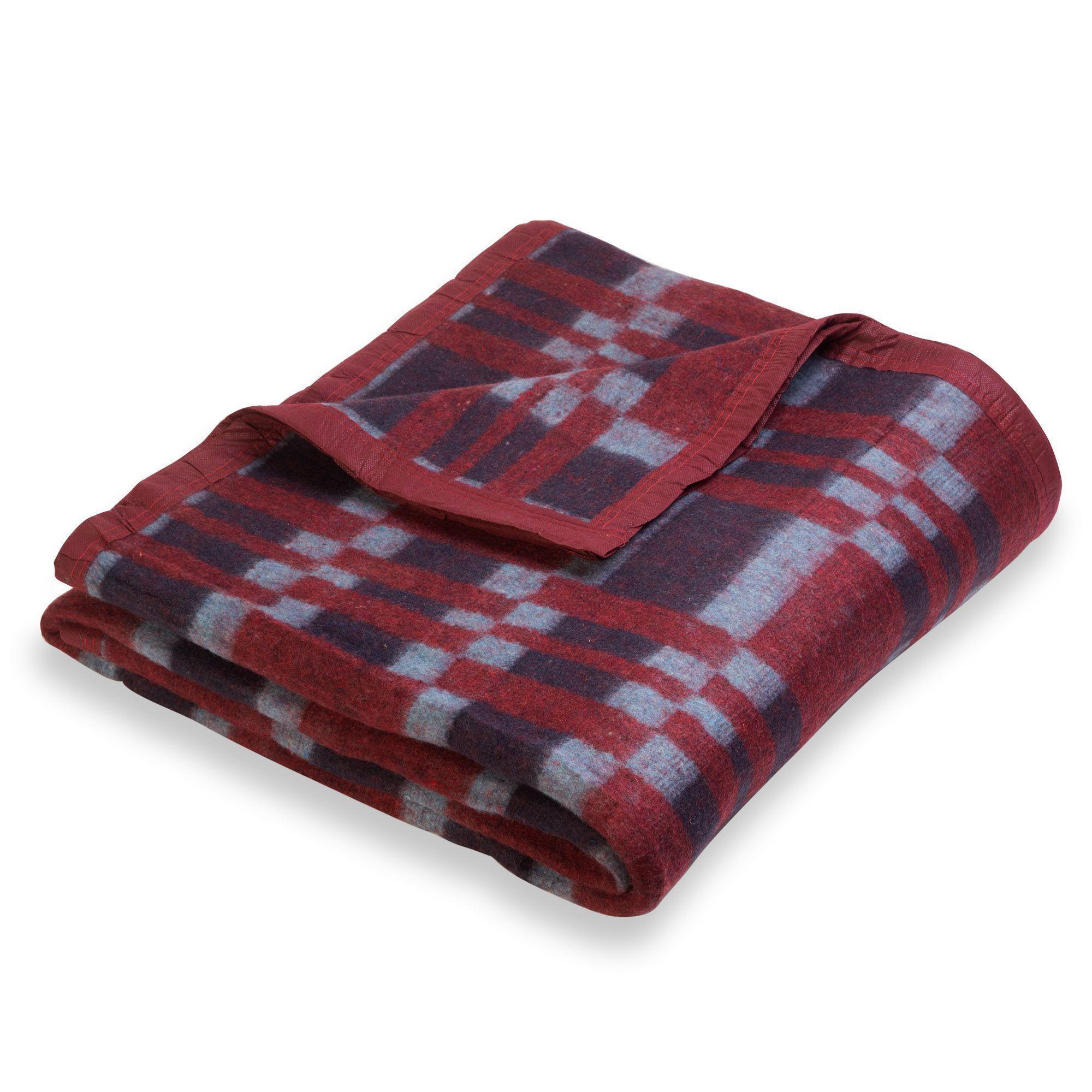 Frazada 1.5 Plazas a Cuadro Burdeo Líneas Celestes-0