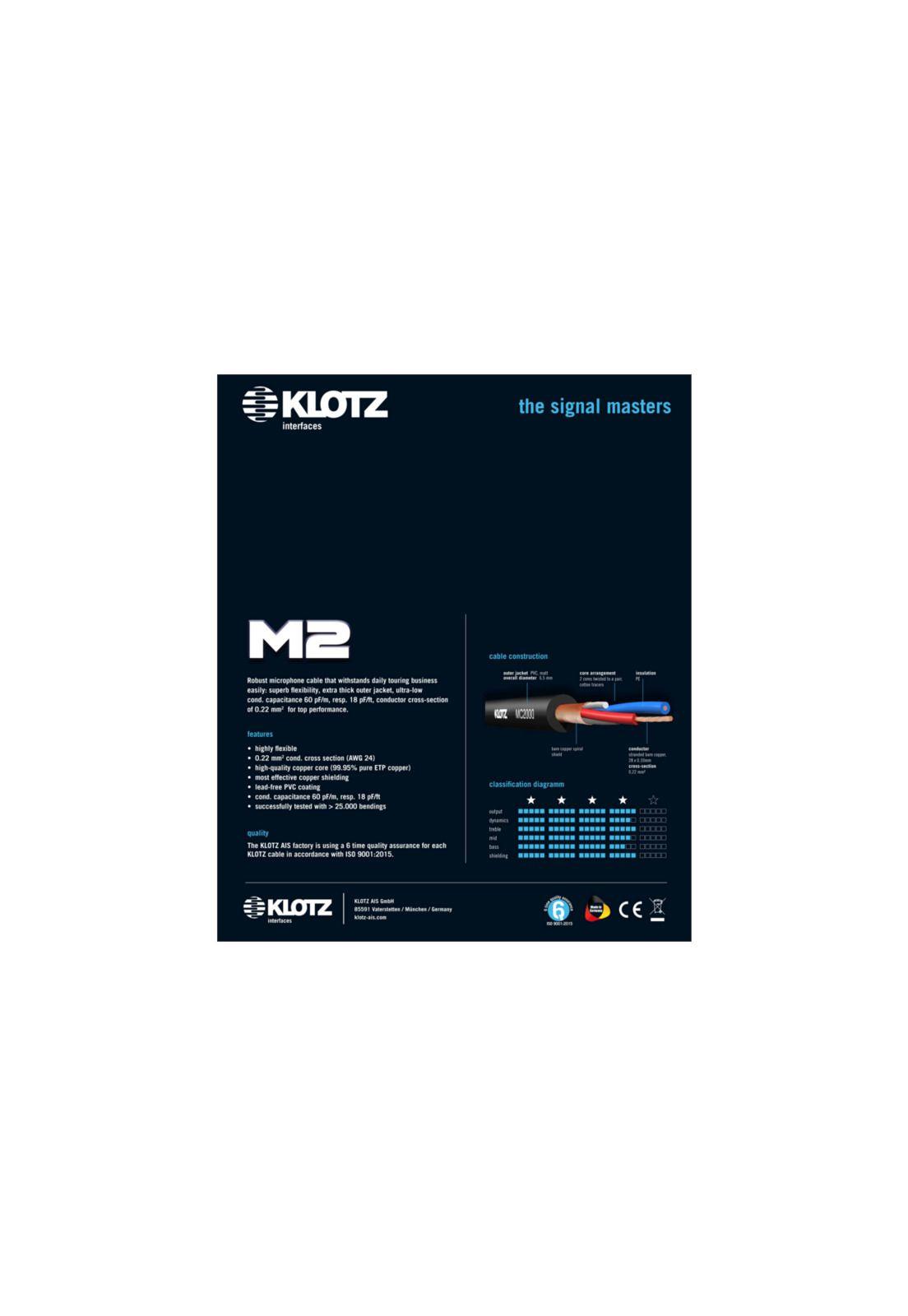 Cable microfono Klotz XLR M2FM1-1000 10 mts negro-2