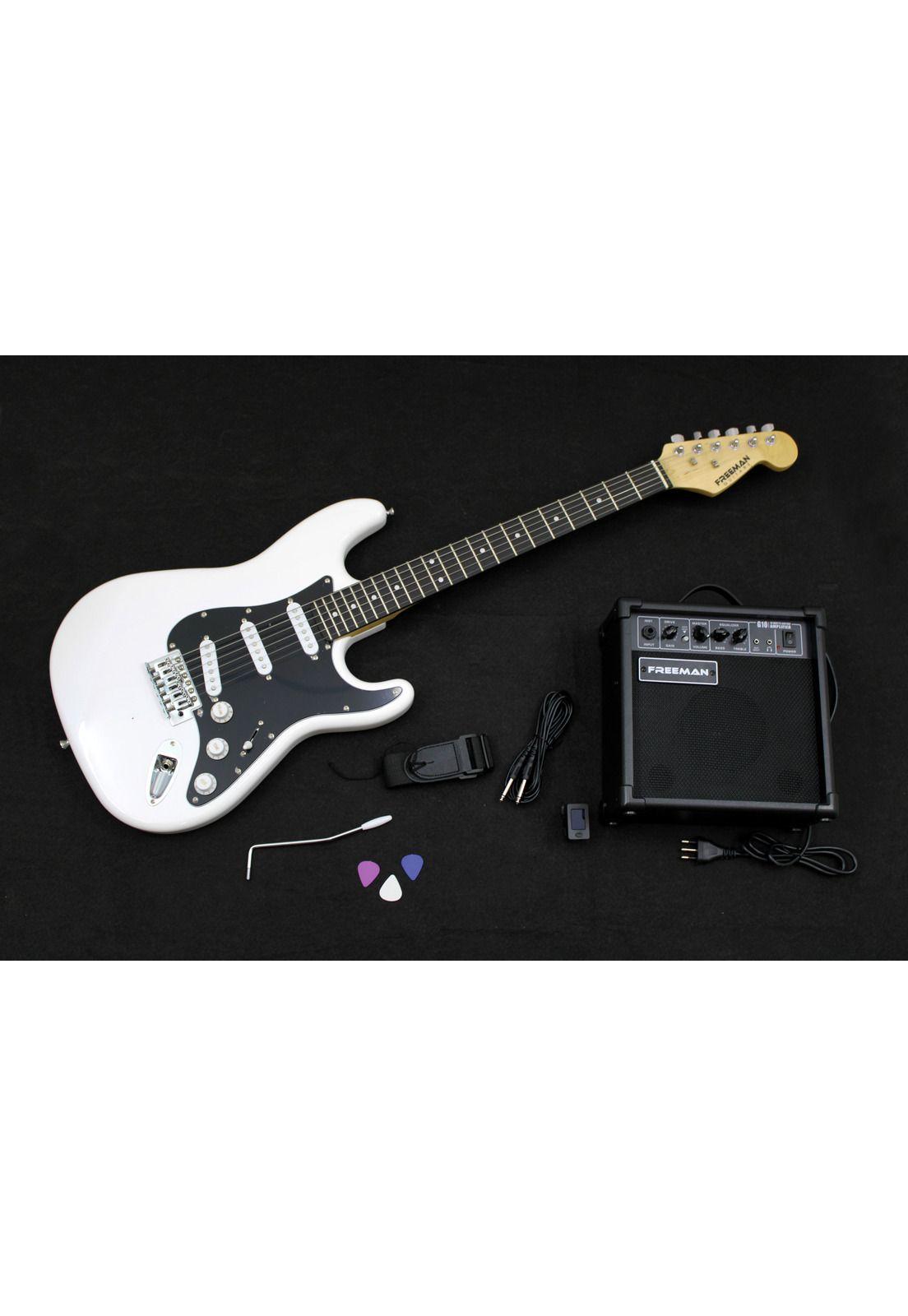 Pack de guitarra eléctrica Freeman Rockstarter Blanca Strato-5