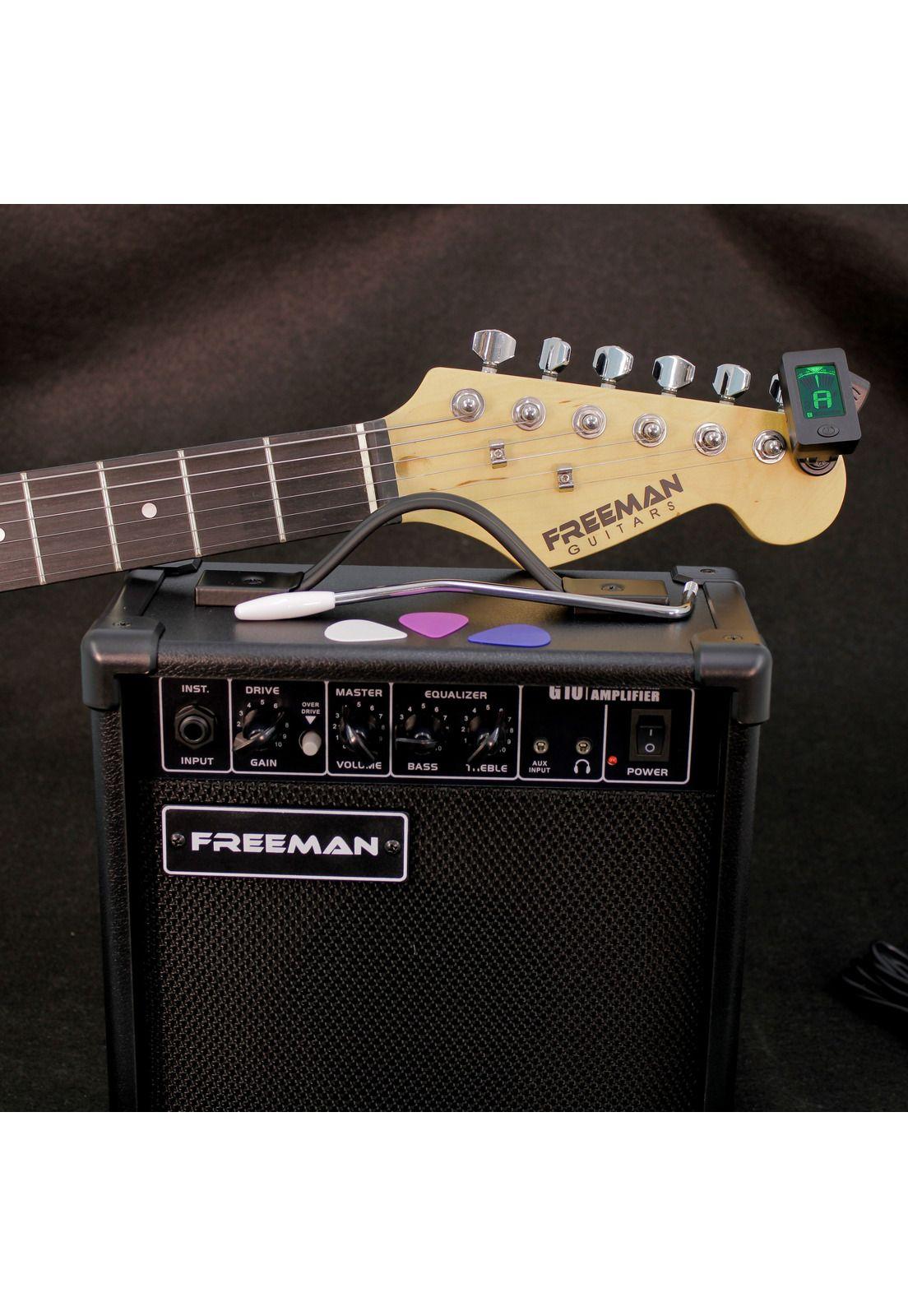 Pack de guitarra eléctrica Freeman Rockstarter Blanca Strato-6