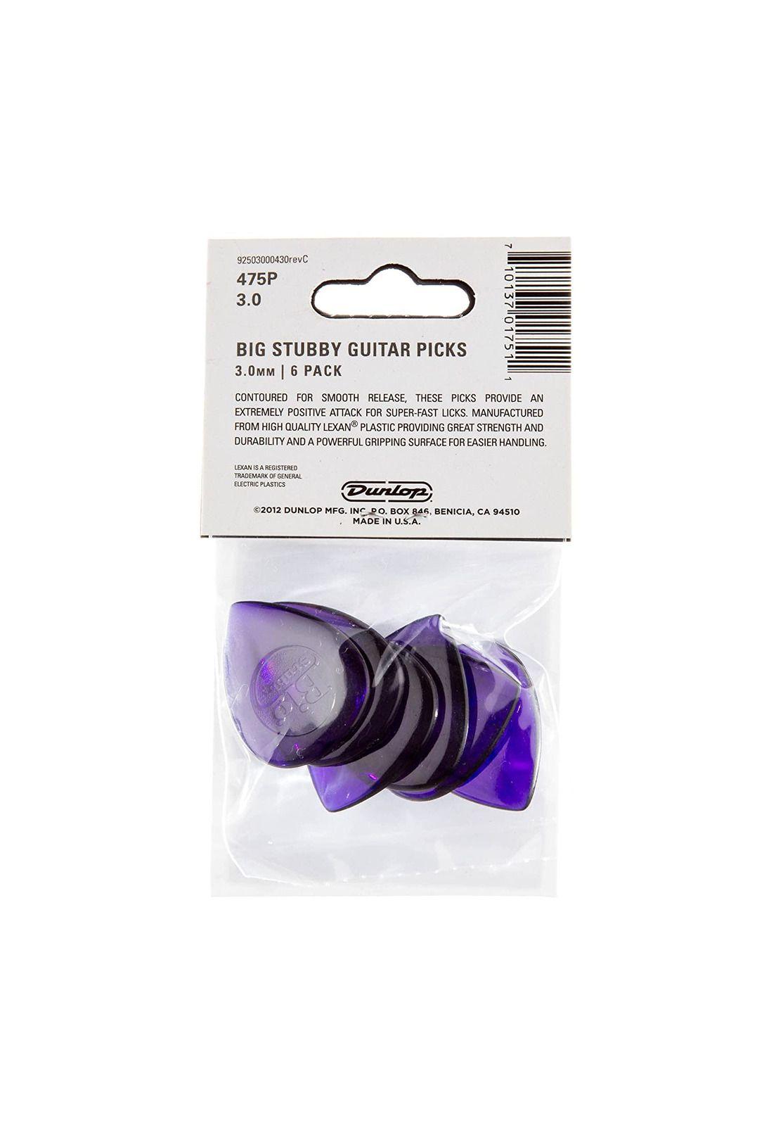 Pack de 6 uñetas Dunlop 475P3.0 Big Stubby-4