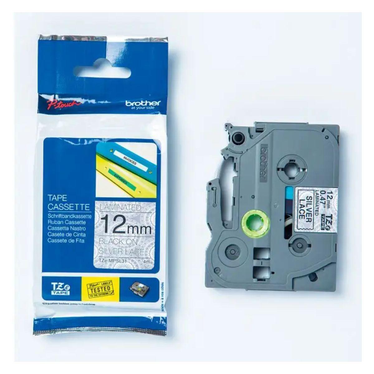 Cinta adhesiva Brother Negro sobre blanco y figuras plata-3