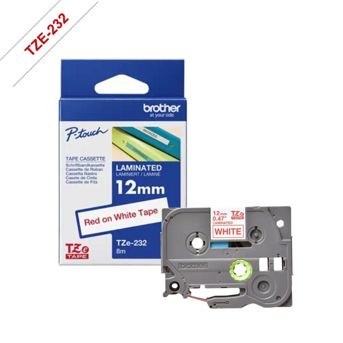 Etiqueta Brother 12mm Roja sobre Blanco P-Touch-2