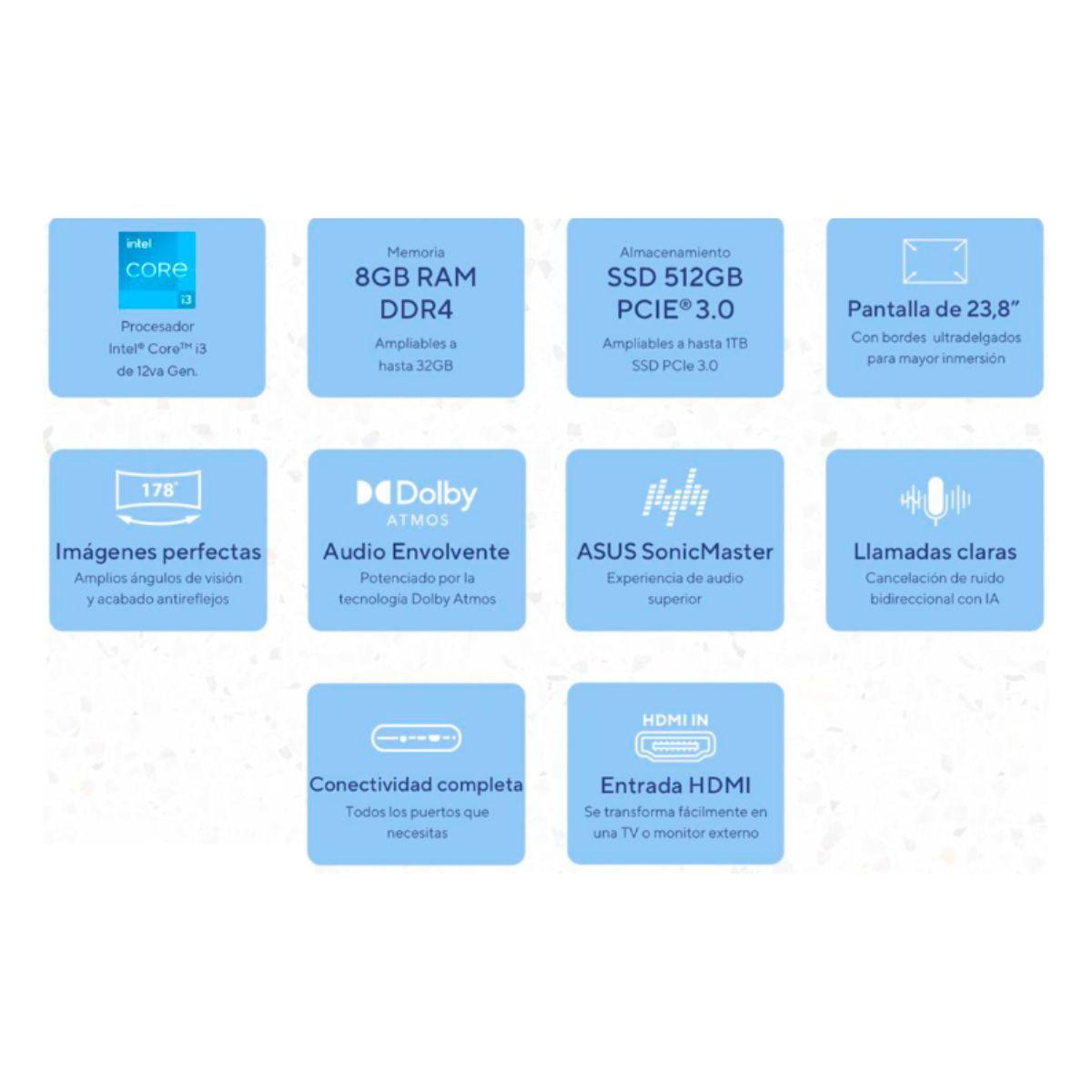 All in one Asus i3-1215U 23,8”, FHD, Intel i5, 8RAM, 512GB-4