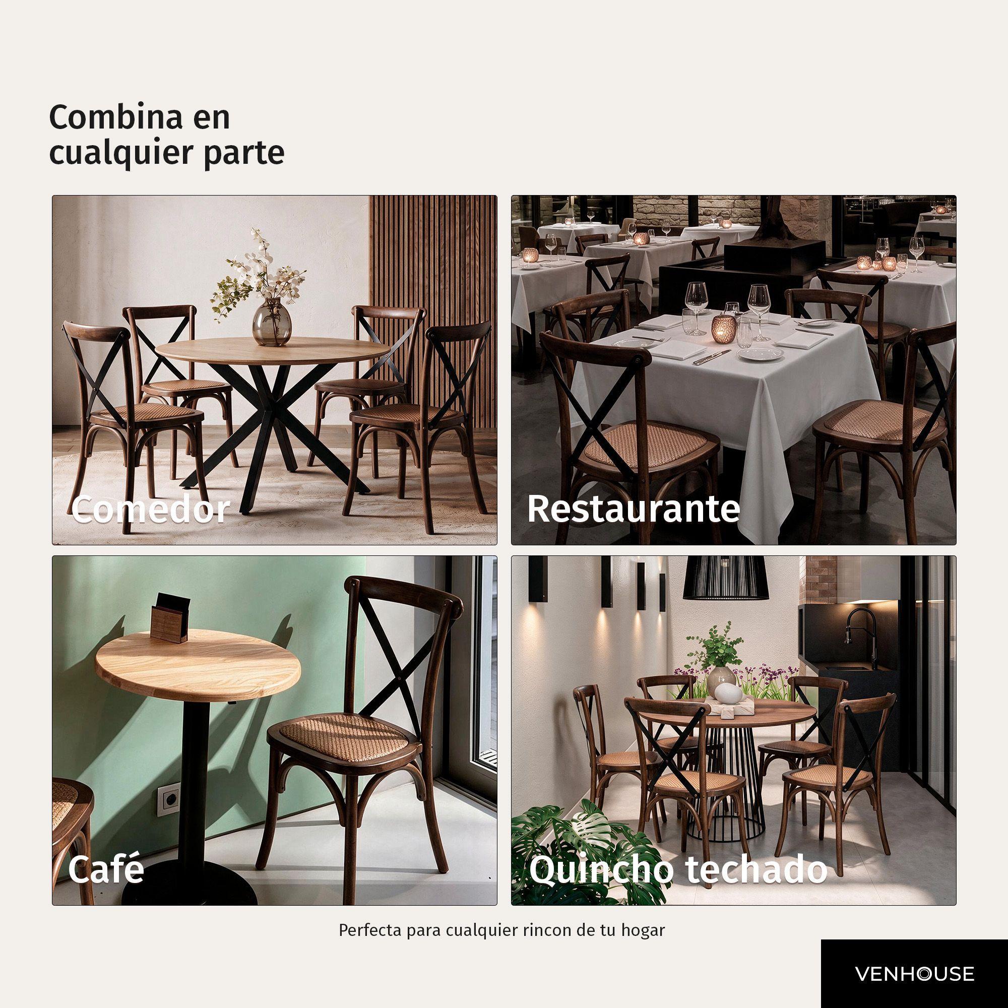 Pack 4 Sillas Comedor Bistr Madera Rat n Apilables Crossback Nogal-6