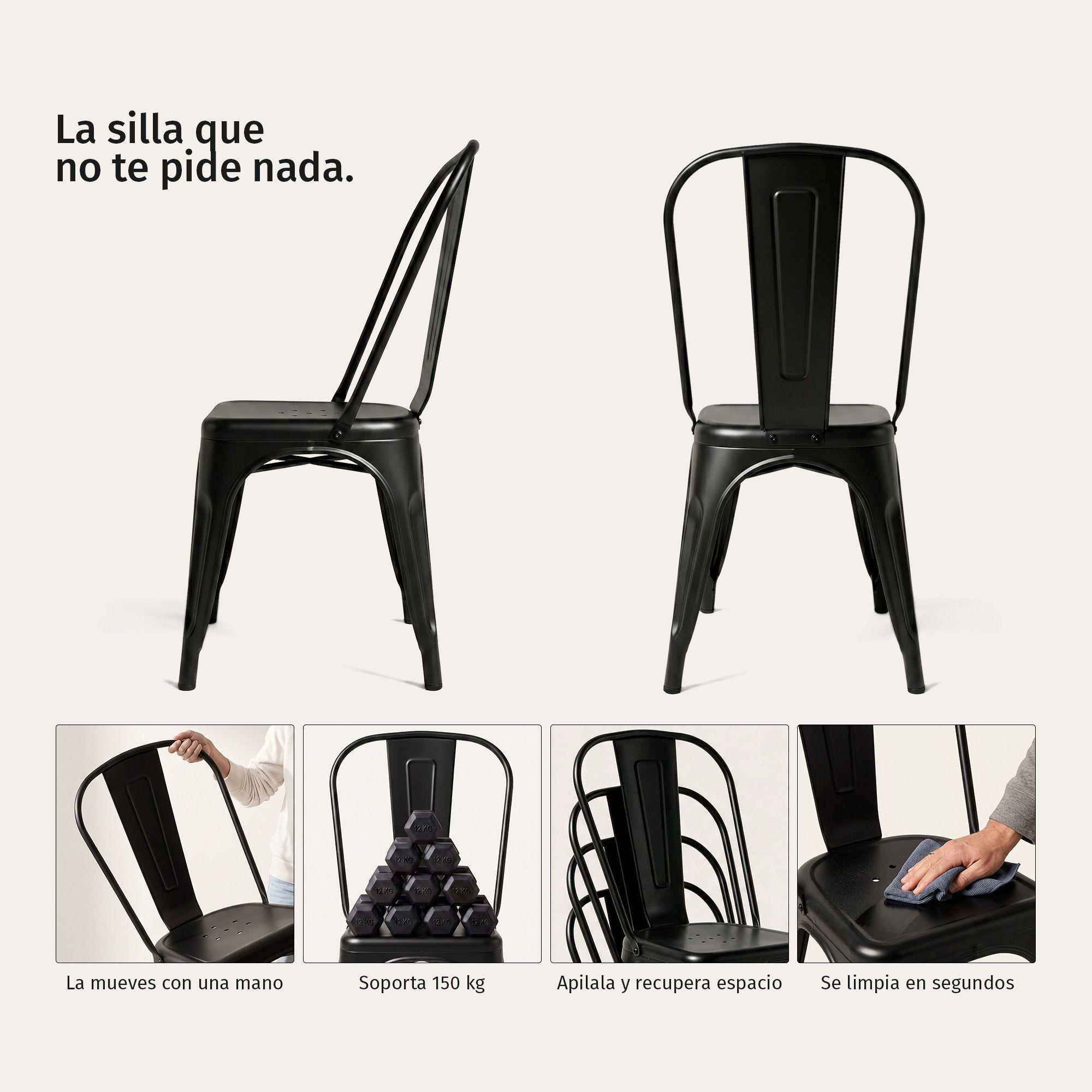 Silla Comedor Terraza Restaurante Apilable Metal Industrial Tolix Negra-2