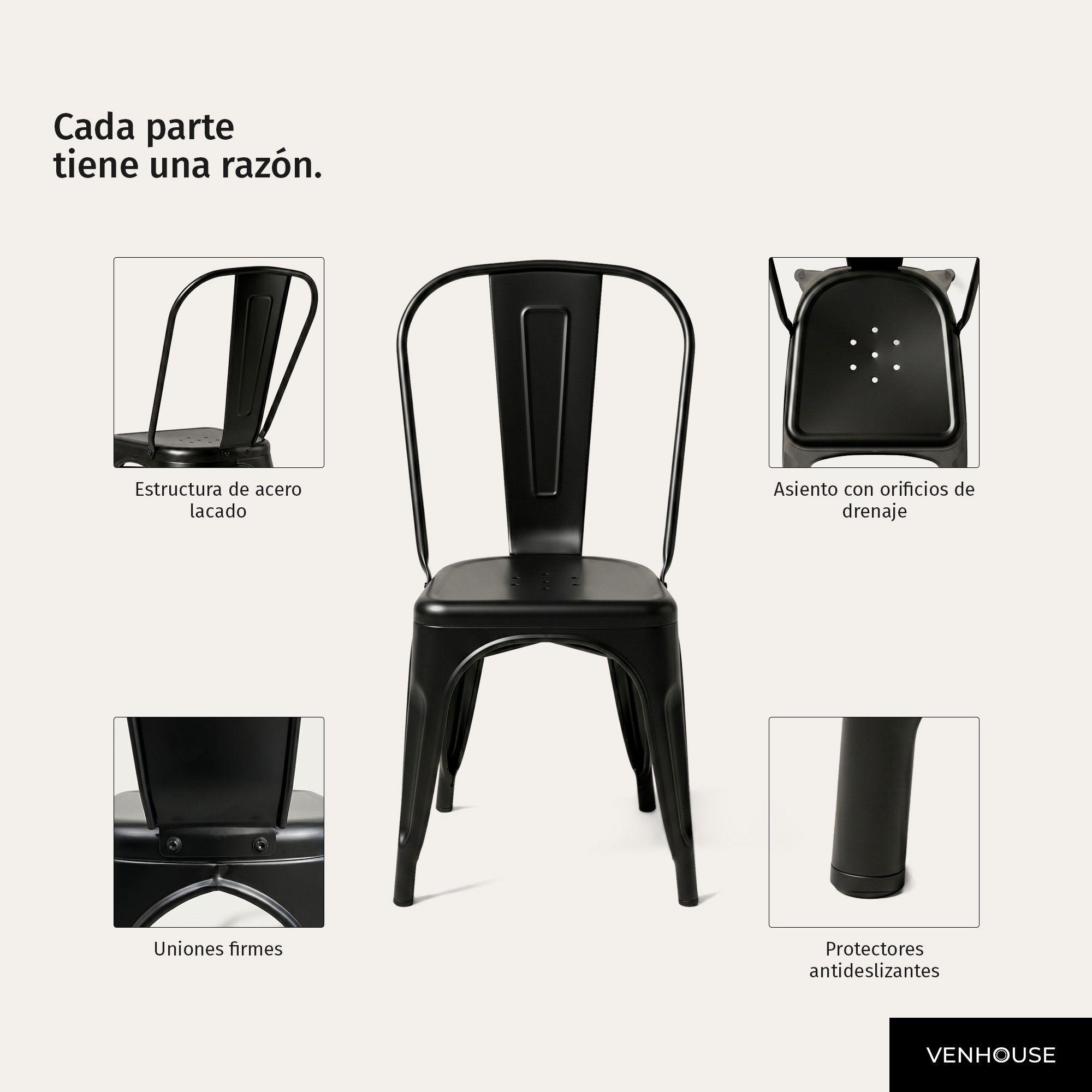 Silla Comedor Terraza Restaurante Apilable Metal Industrial Tolix Negra-4