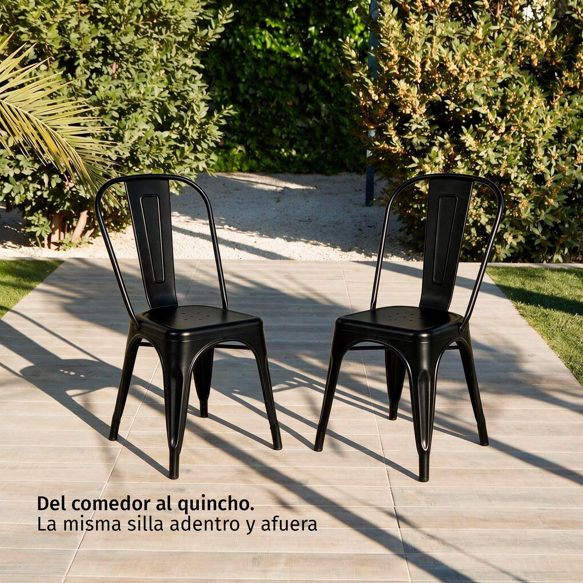 Silla Comedor Terraza Restaurante Apilable Metal Industrial Tolix Negra-5