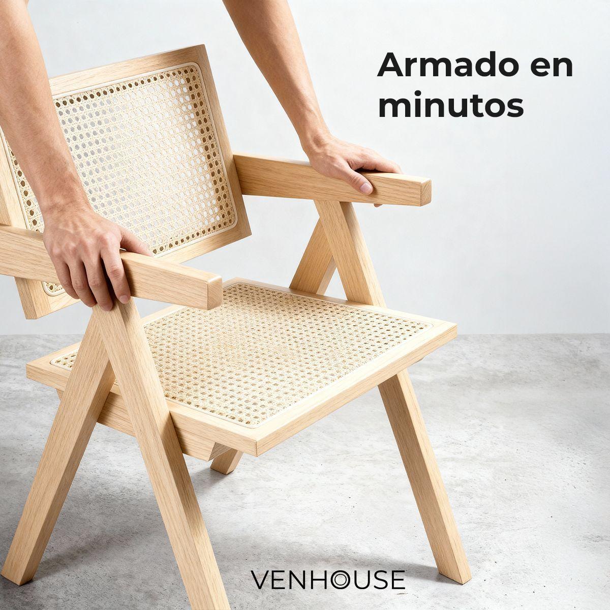 Pack 2 Sillas O Sitial Chandigarh Ratán Madera Para Comedor-2