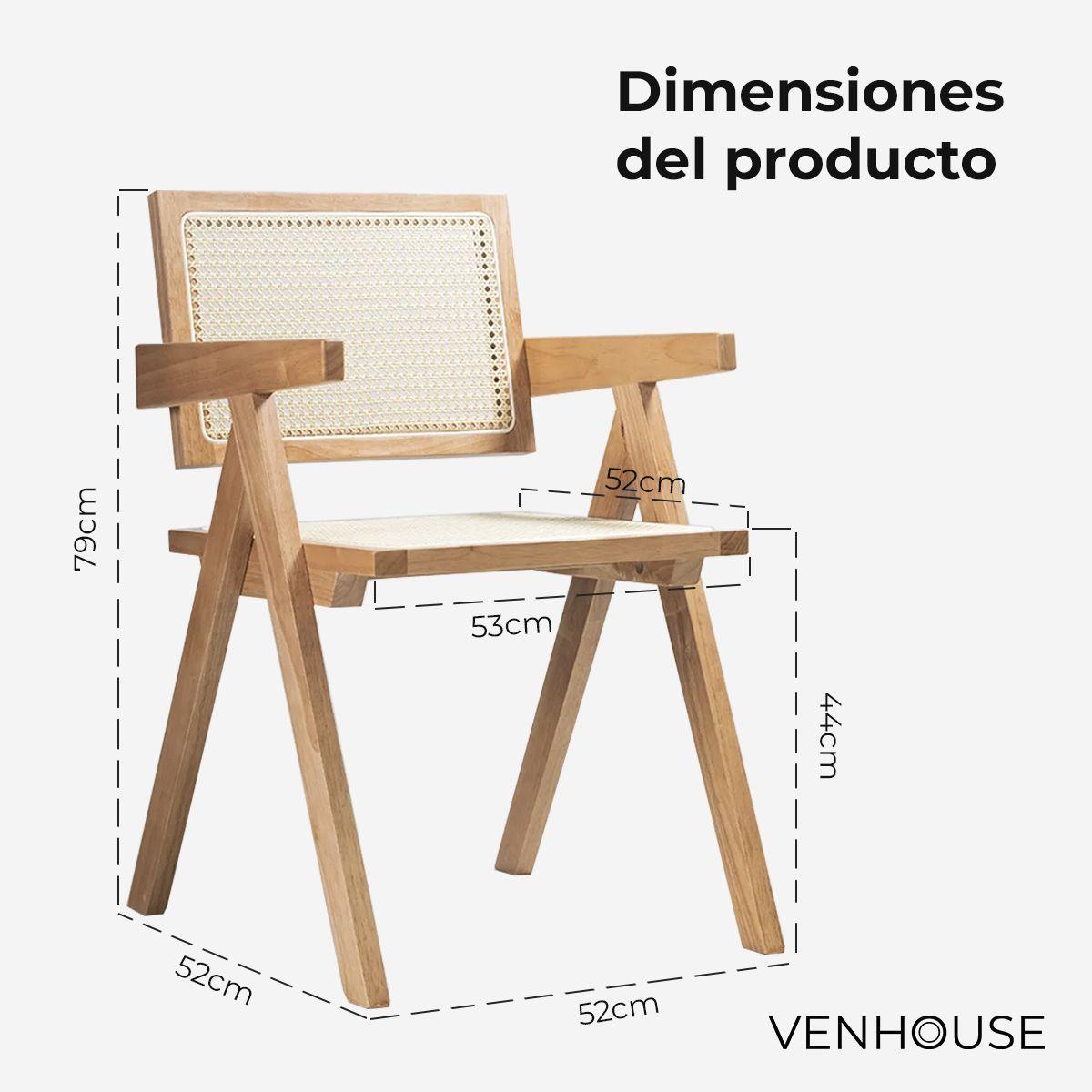 Pack 2 Sillas O Sitial Chandigarh Ratán Madera Para Comedor-3