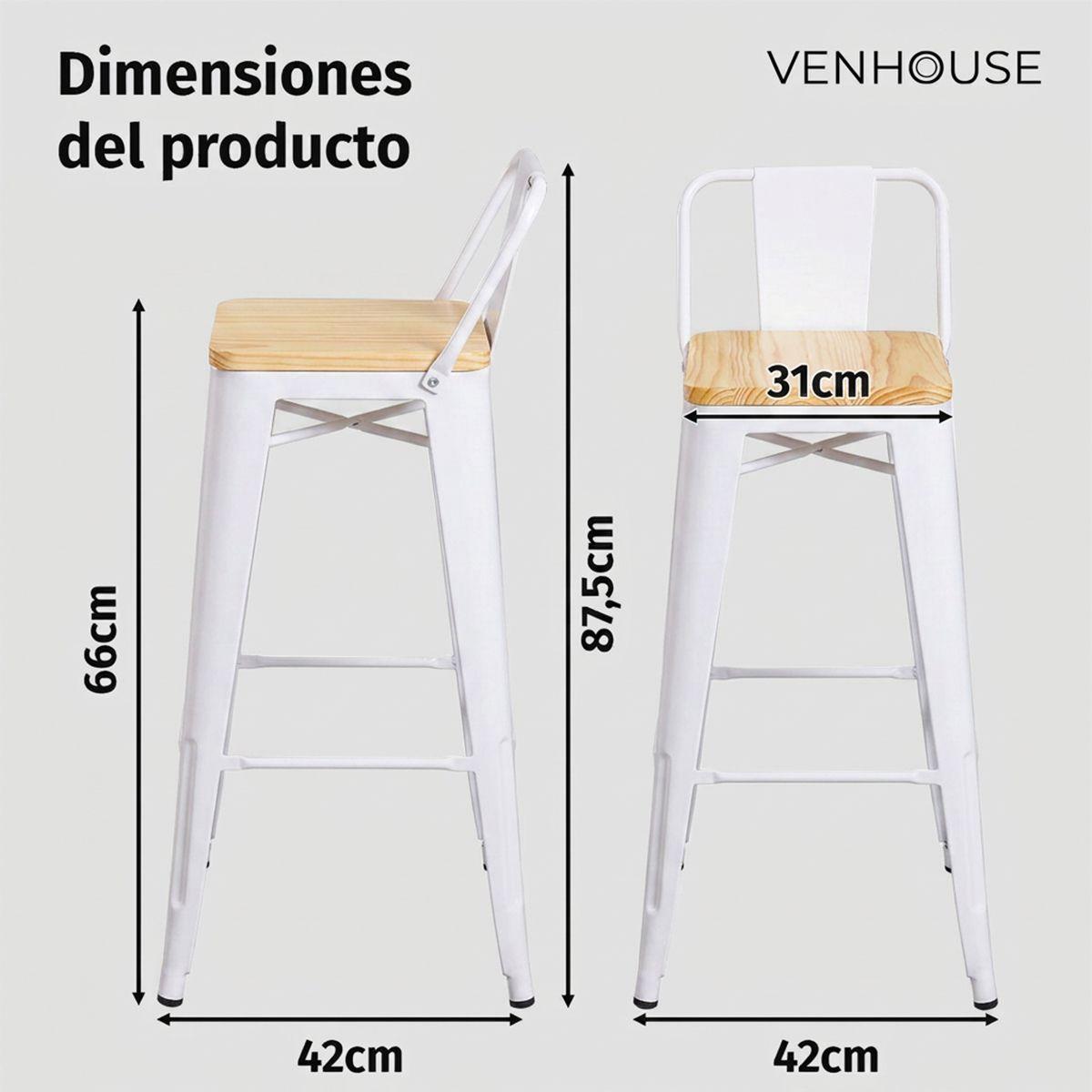 Pack 2 Taburetes Tolix Blancos De Madera 66cm Con Respaldo Venhouse-4