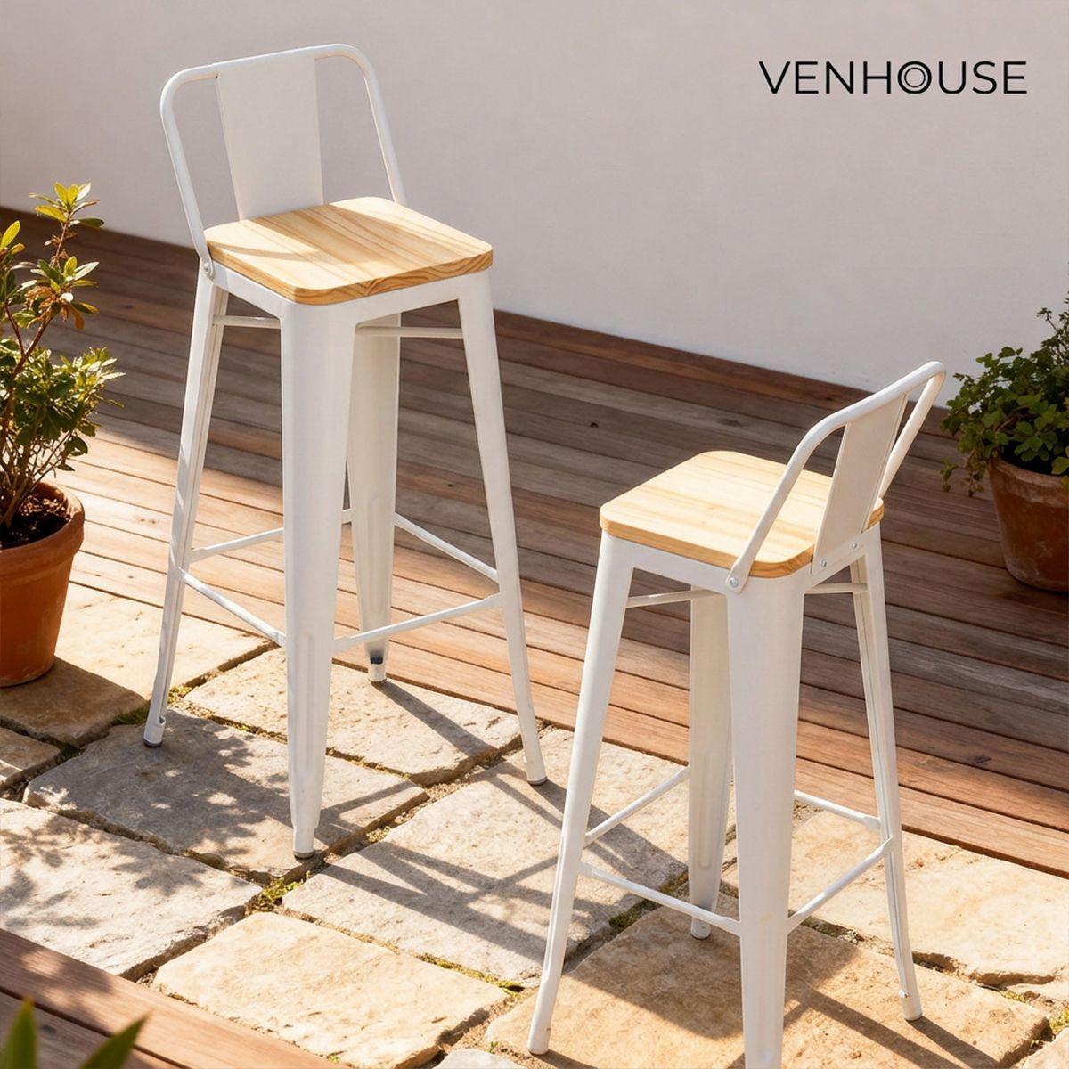 Pack 2 Taburetes Tolix Blancos De Madera 66cm Con Respaldo Venhouse-7