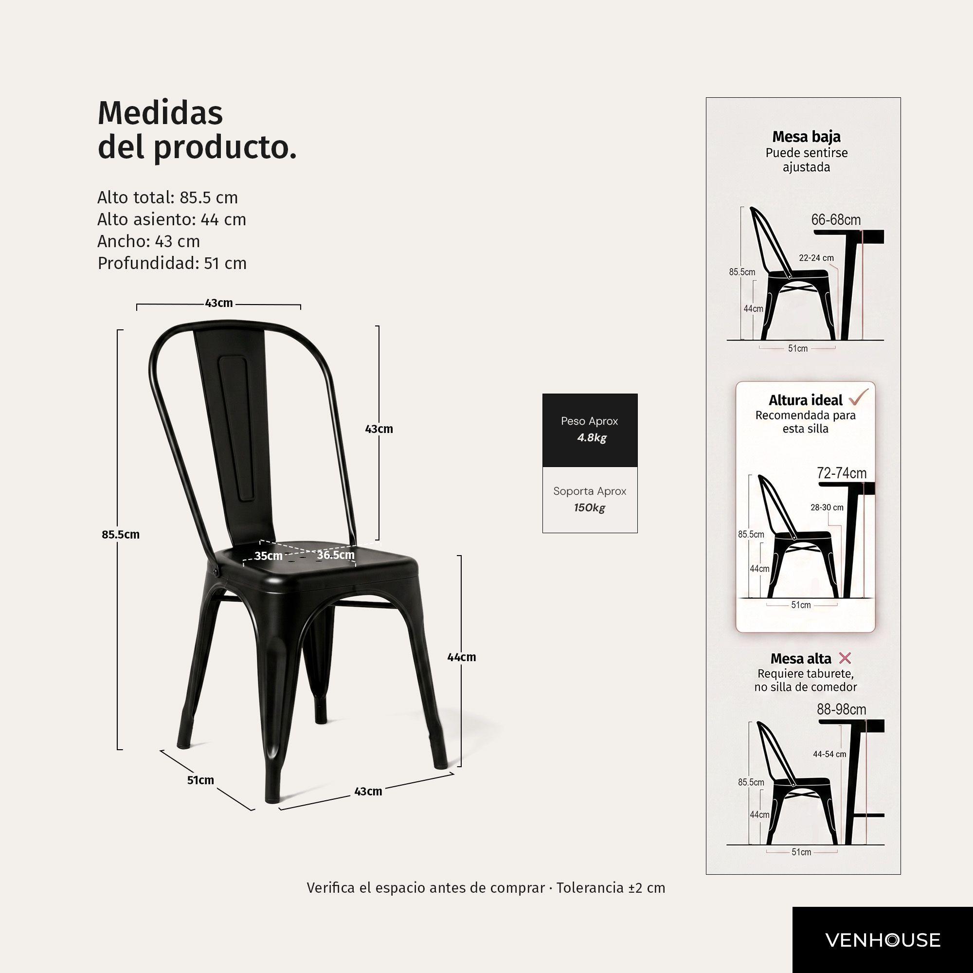 Pack 2 Sillas Comedor Terraza Restaurante Apilables Metal Industrial Tolix Negras -1