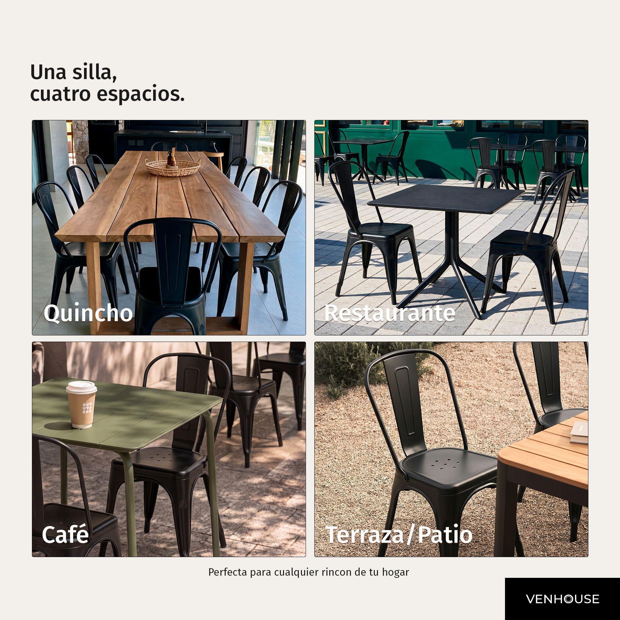 Pack 2 Sillas Comedor Terraza Restaurante Apilables Metal Industrial Tolix Negras -6