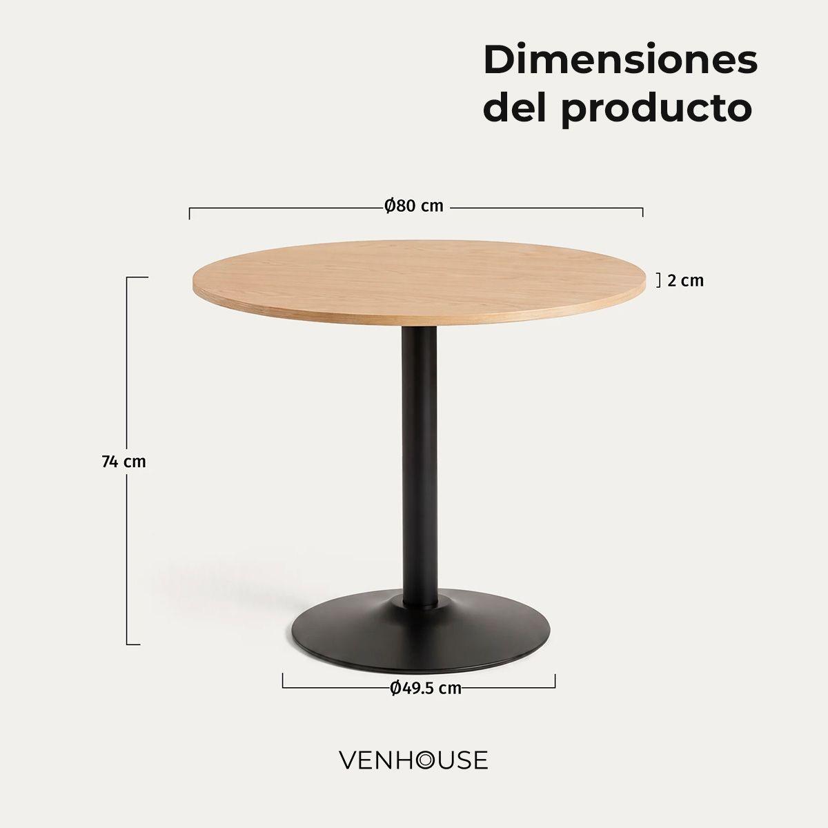 Mesa De Comedor Redonda Nordika Venhoouse Natural 80cm-2