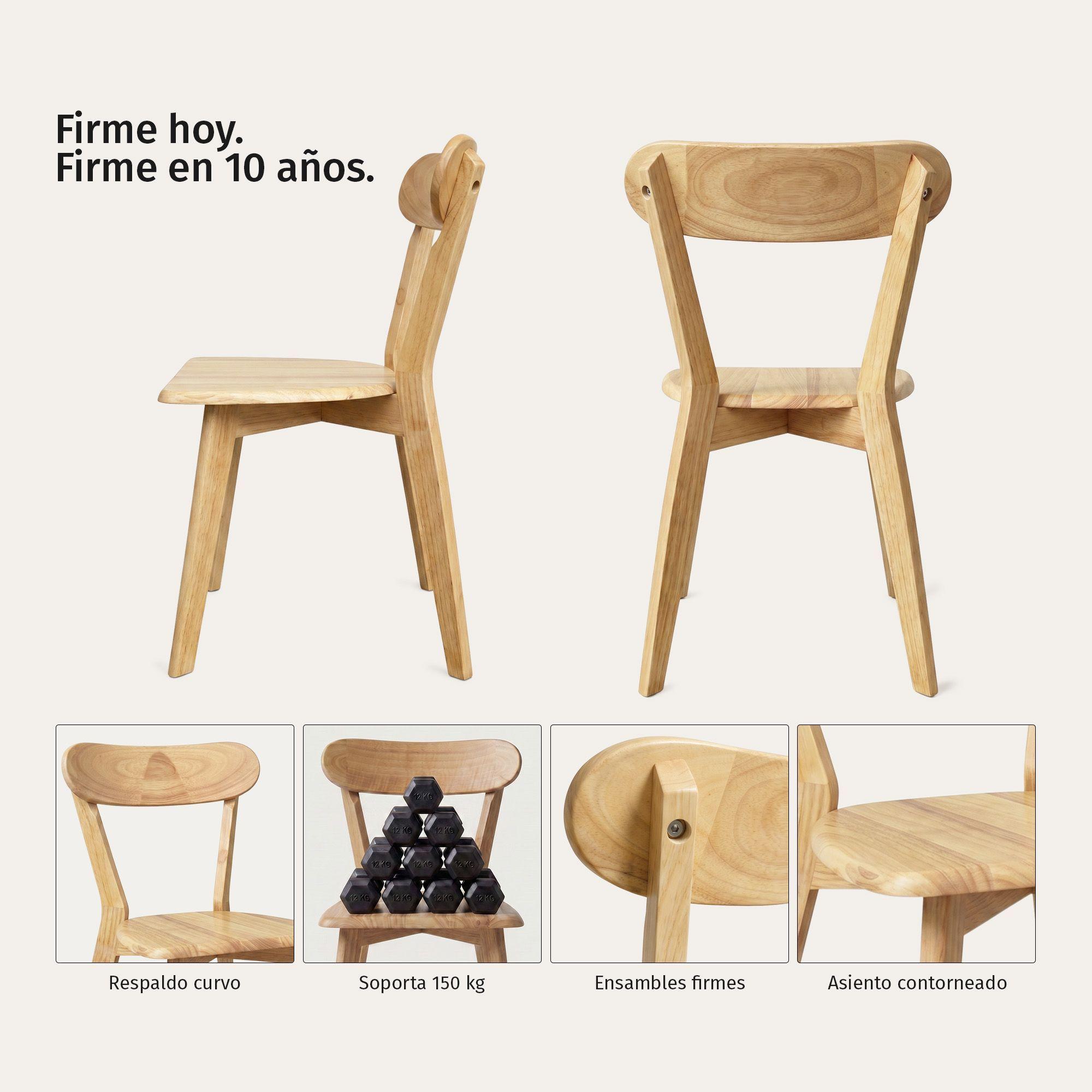 Pack 4 Sillas Para Comedor Cocina Madera Moderna Respaldo Curvo Fresno Naturales-2