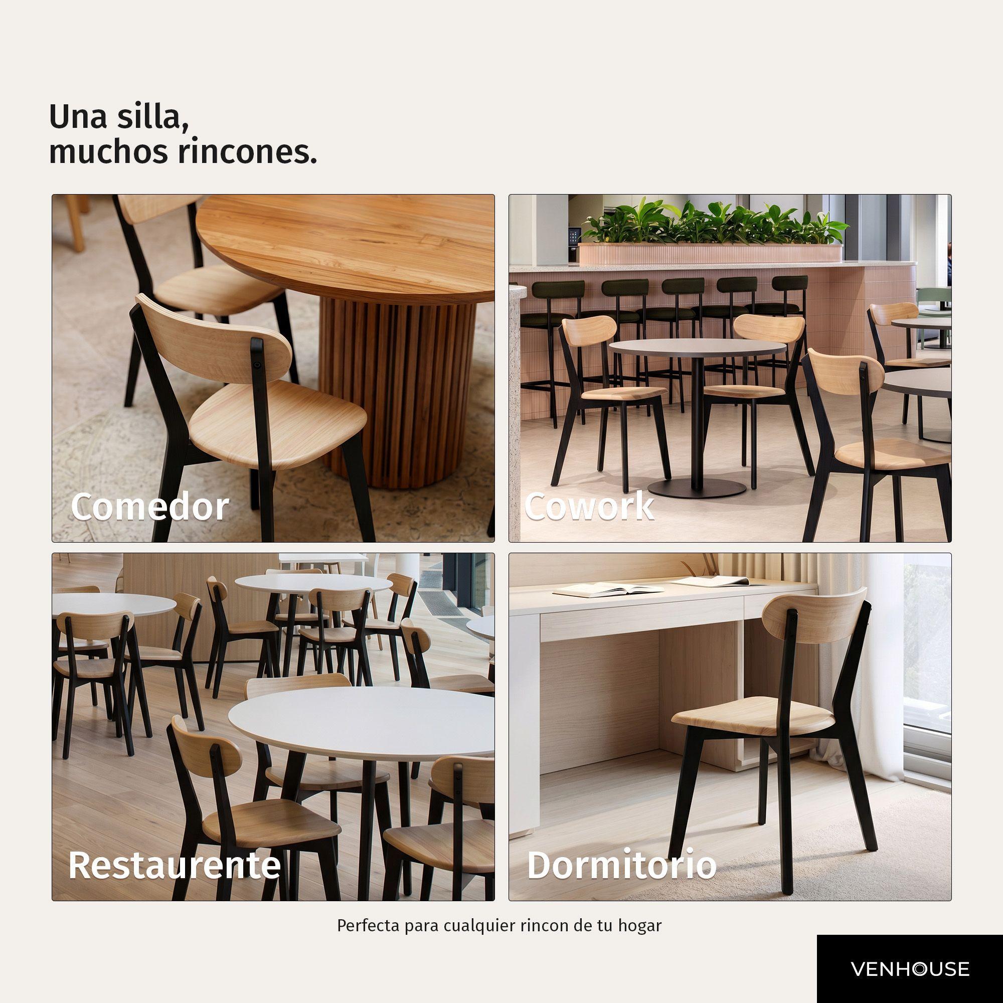 Pack 4 Sillas Para Comedor Cocina Madera Moderna Respaldo Curvo Fresno Negras-7