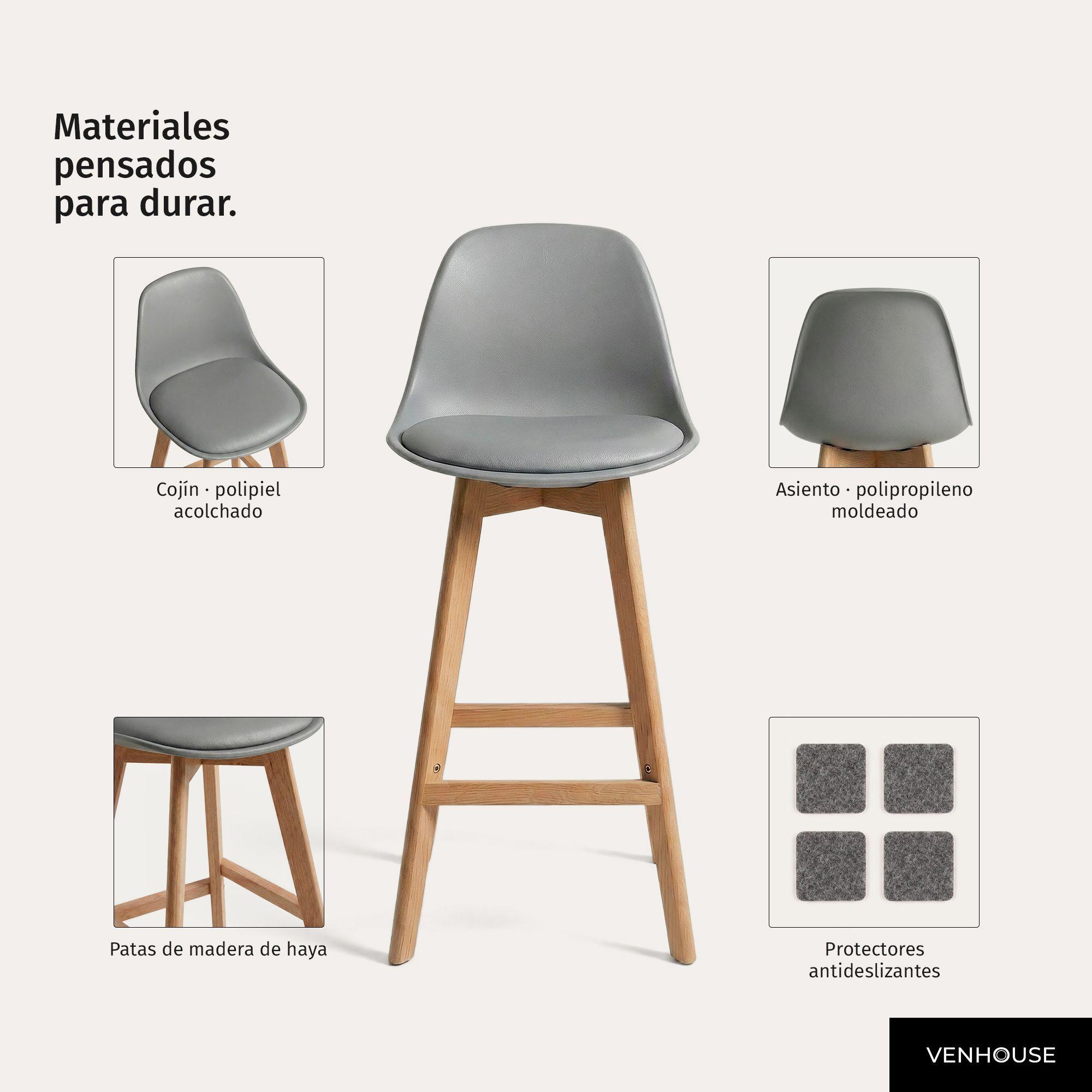 Pack 2 Taburetes Piso Bar Acolchado Altura 65cm Eames Tulip Gris-4