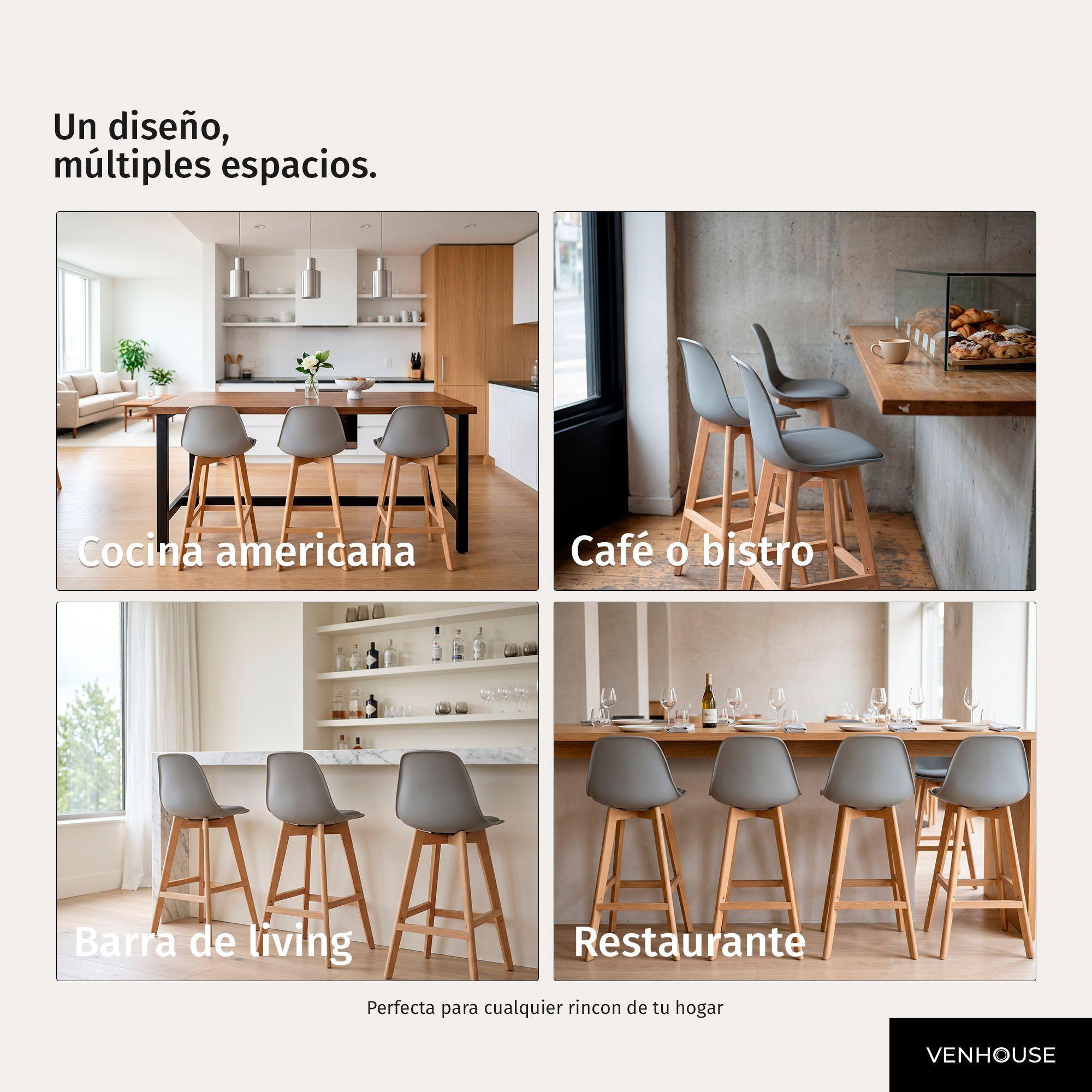 Pack 2 Taburetes Piso Bar Acolchado Altura 65cm Eames Tulip Gris-5