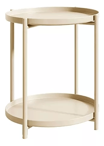 Mesa Lateral Auxiliar 2 Niveles Metalica Beige Venhoouse-0