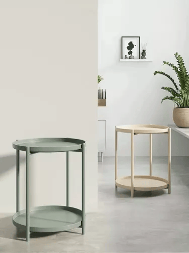 Mesa Lateral Auxiliar 2 Niveles Metalica Beige Venhoouse-2