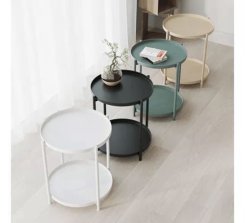 Mesa Lateral Auxiliar 2 Niveles Metalica Beige Venhoouse-3