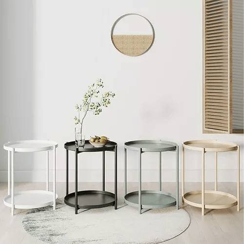 Mesa Lateral Auxiliar 2 Niveles Metalica Beige Venhoouse-4