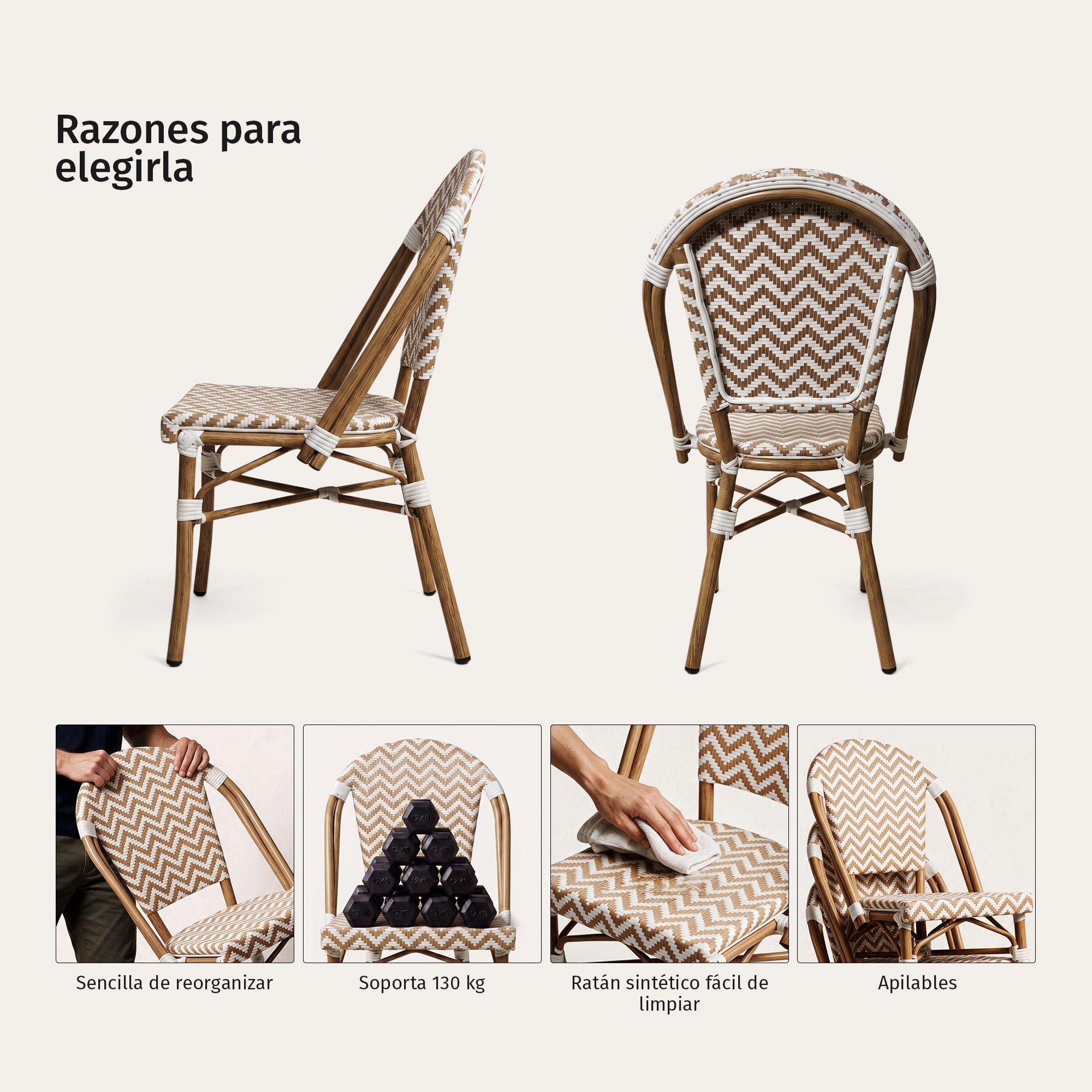 Pack 4 Sillas Exterior Terraza Jard n Rat n Aluminio Apilables Resistentes Parisina Beige-2