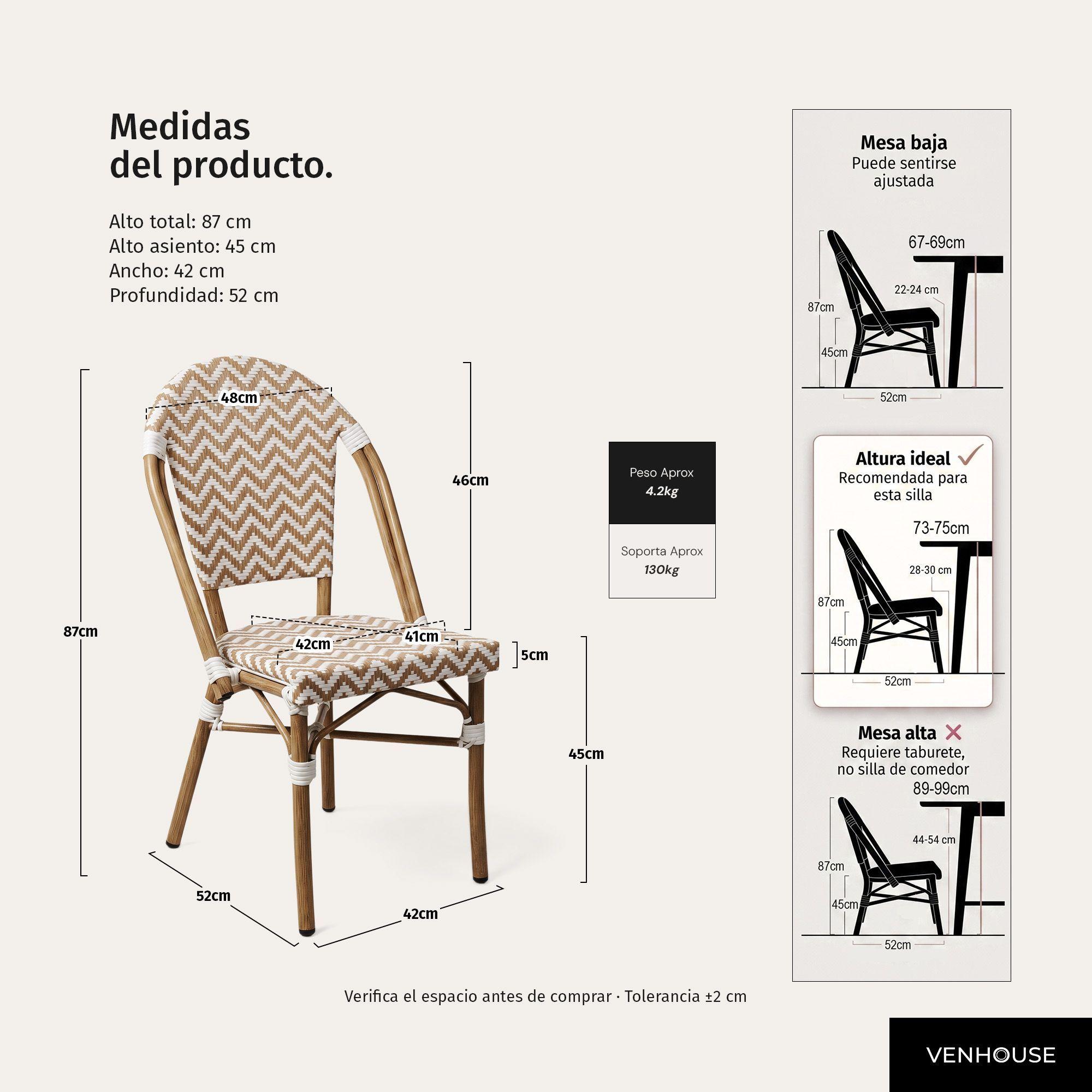 Pack 4 Sillas Exterior Terraza Jard n Rat n Aluminio Apilables Resistentes Parisina Beige-3