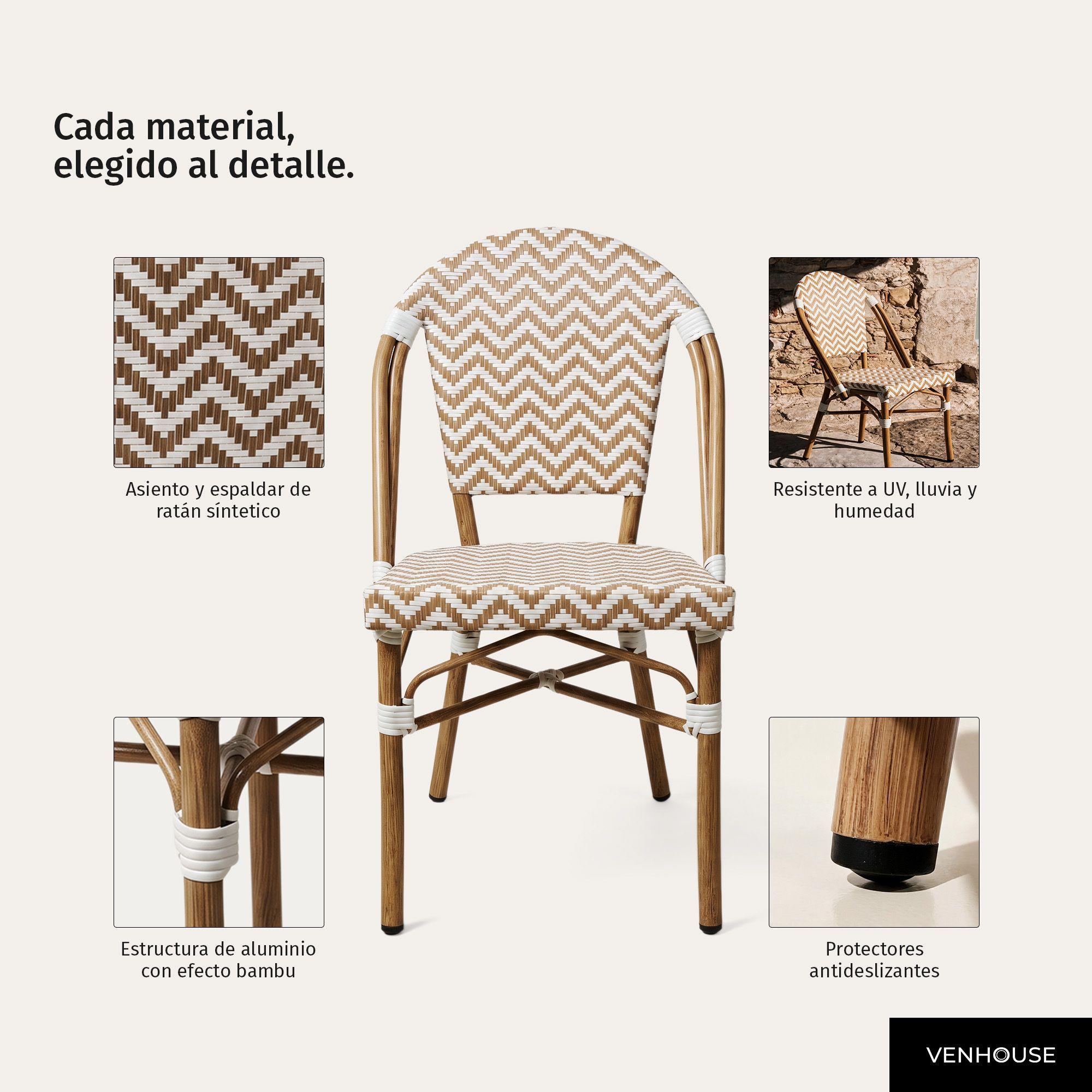 Pack 4 Sillas Exterior Terraza Jard n Rat n Aluminio Apilables Resistentes Parisina Beige-5