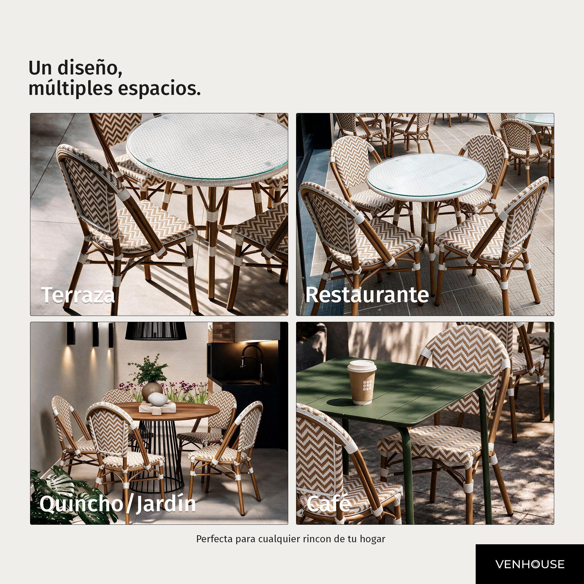 Pack 4 Sillas Exterior Terraza Jard n Rat n Aluminio Apilables Resistentes Parisina Beige-6