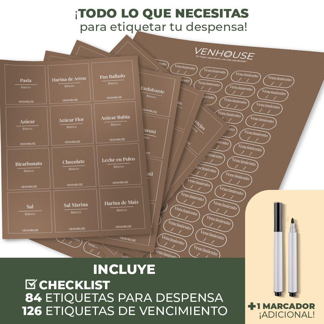 4 Contenedor Hermético Despensa Vidrio Bambú 2200ml Etiqueta Marron-2
