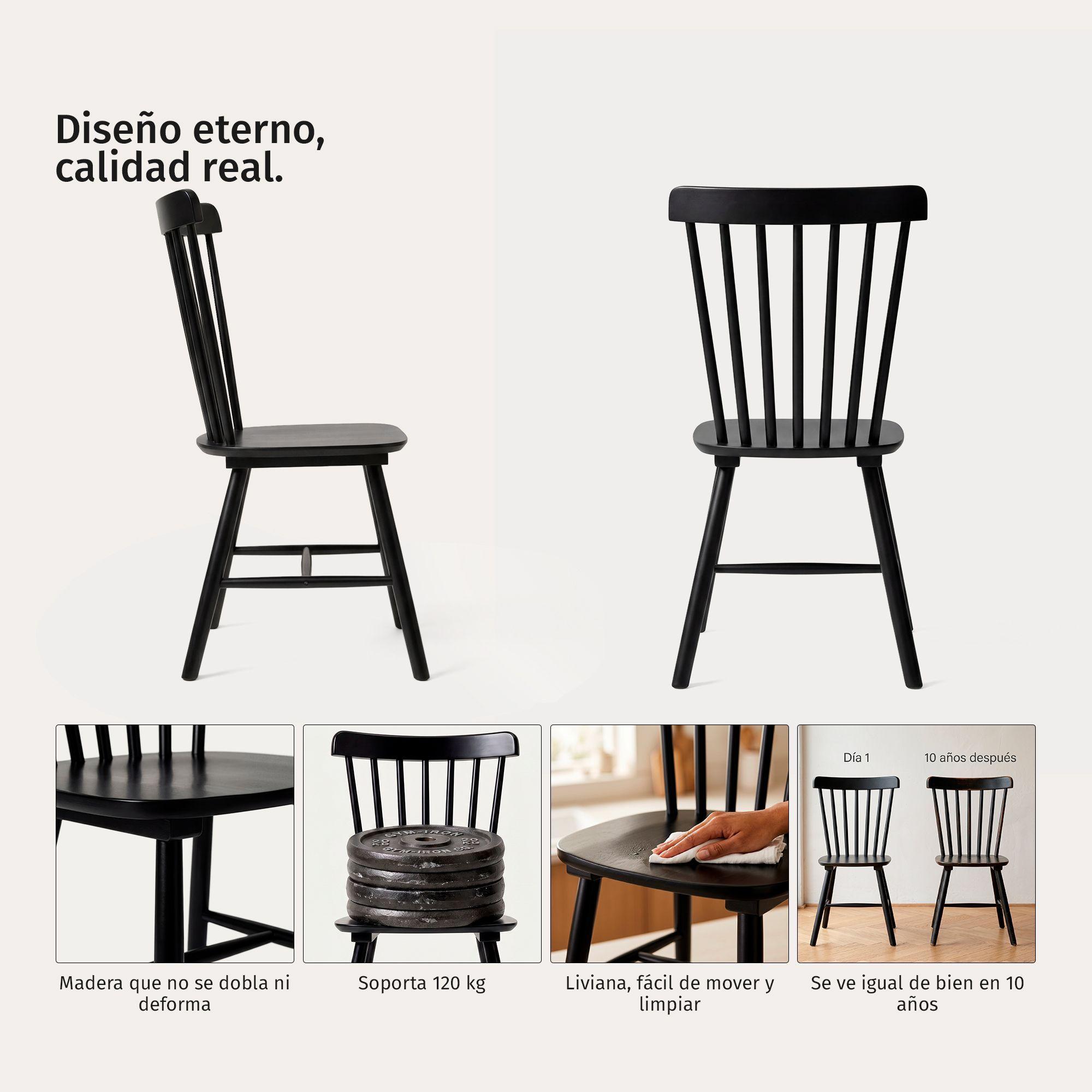 Pack 2 Sillas De Comedor Windsor Madera Negras Venhoouse-2