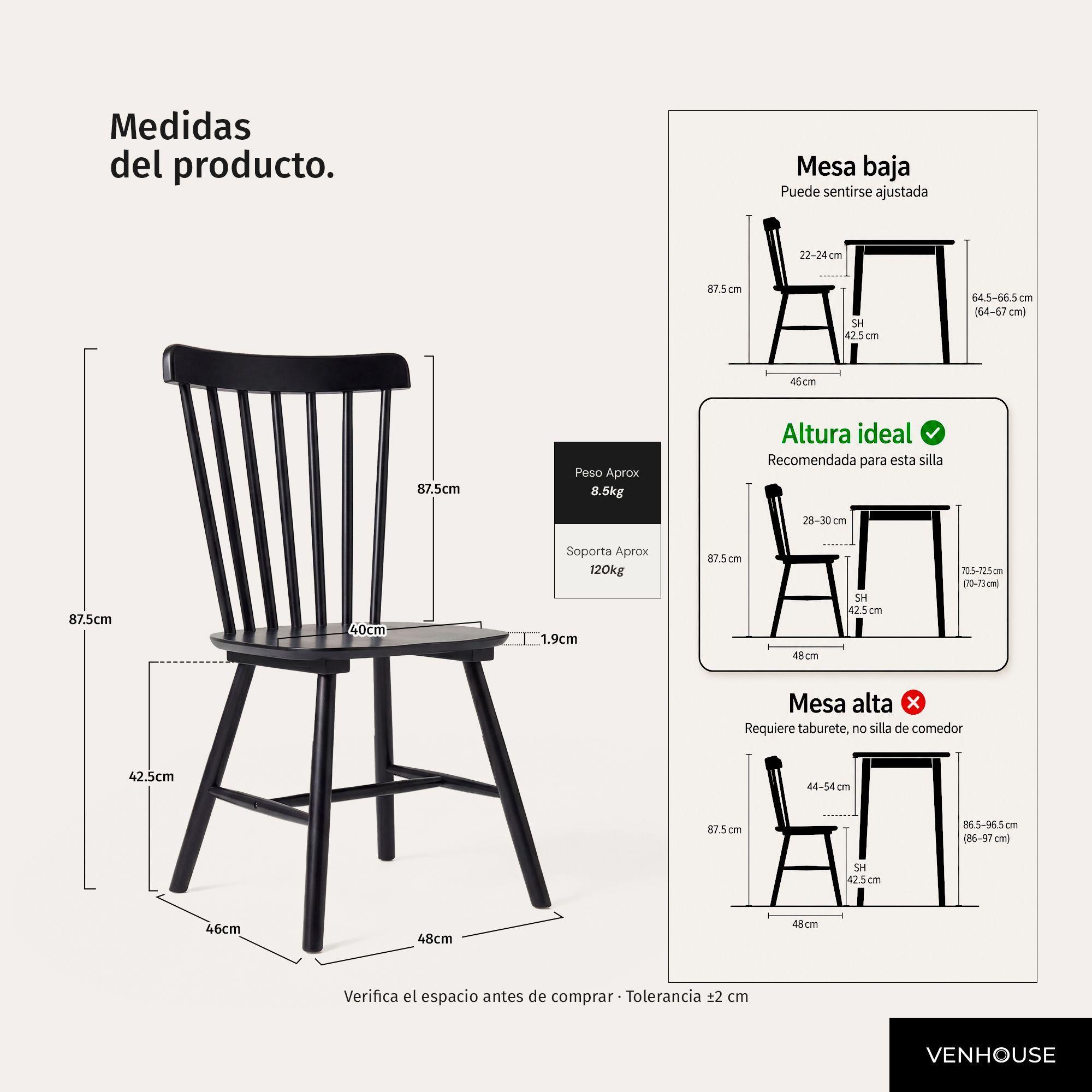 Pack 2 Sillas De Comedor Windsor Madera Negras Venhoouse-3