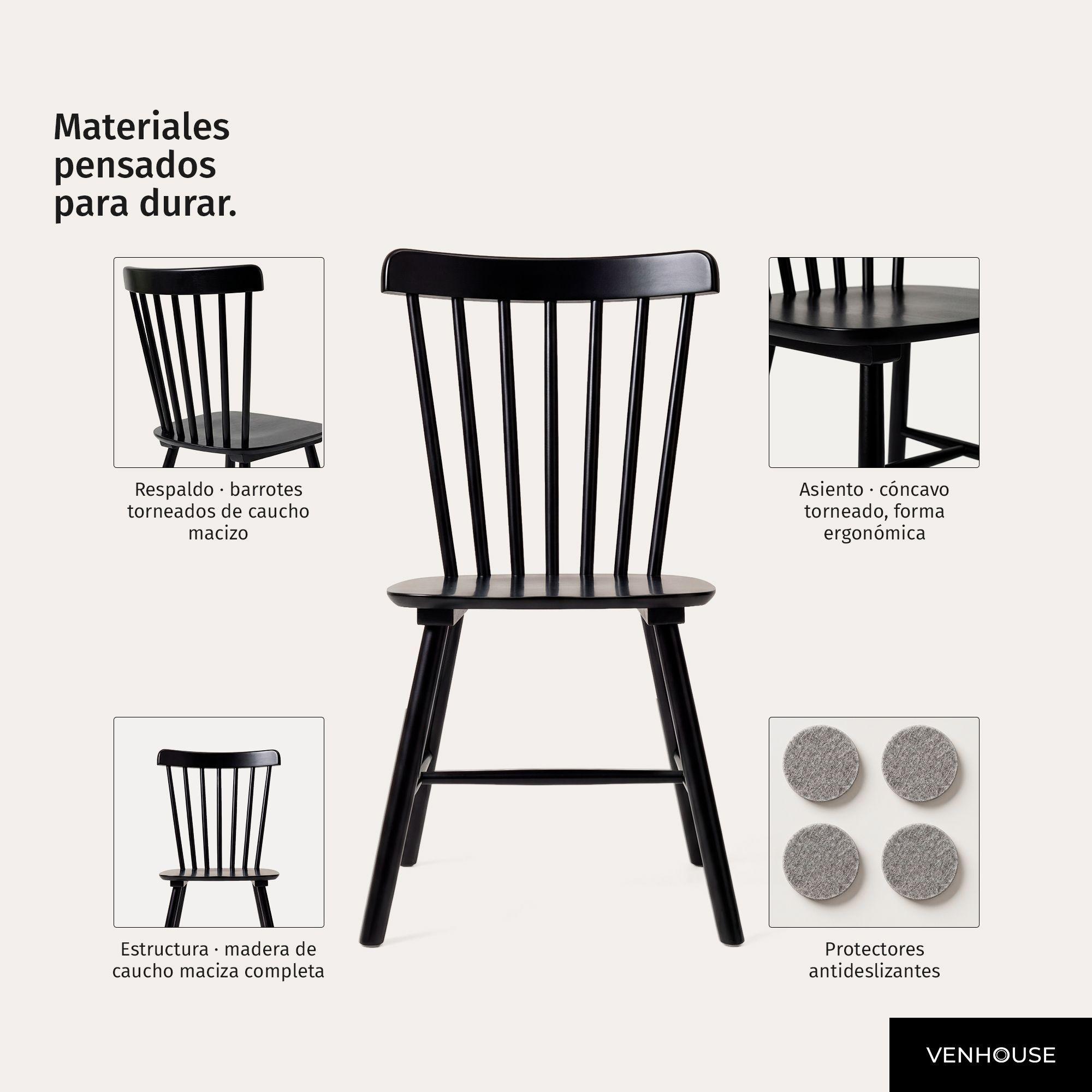 Pack 2 Sillas De Comedor Windsor Madera Negras Venhoouse-5