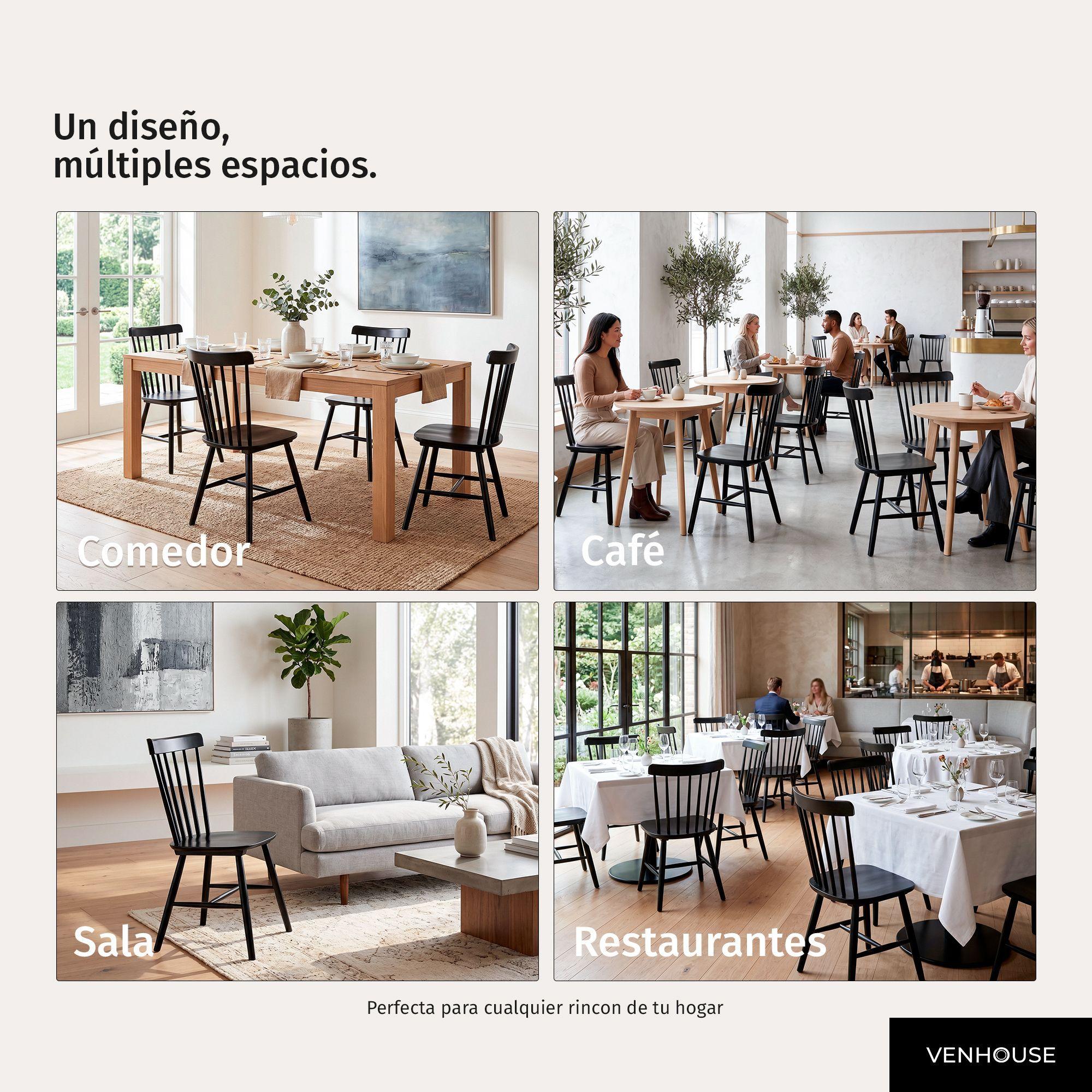 Pack 2 Sillas De Comedor Windsor Madera Negras Venhoouse-6