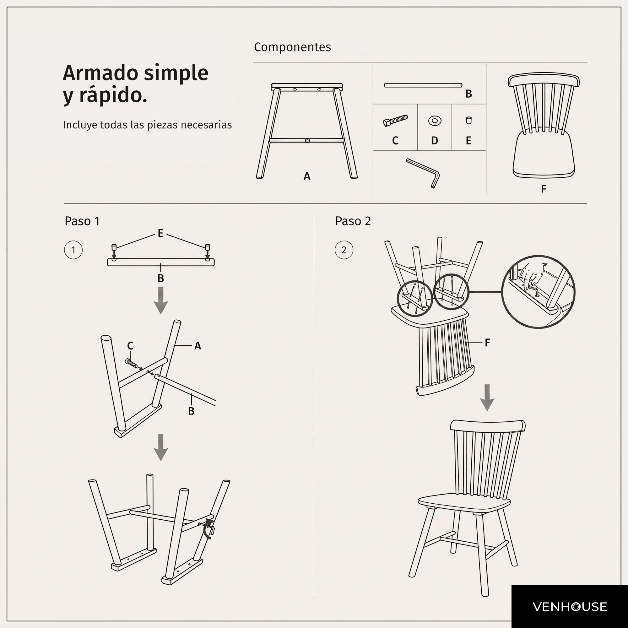 Pack 2 Sillas De Comedor Windsor Madera Negras Venhoouse-7