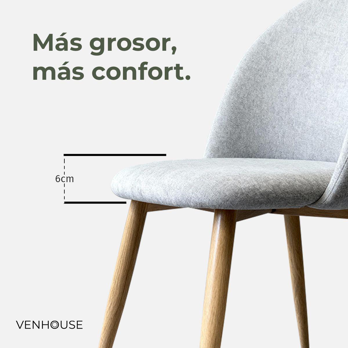 Silla Comedor Moderna Acolchada Metal Sora Venhoouse Felpa Gris-2