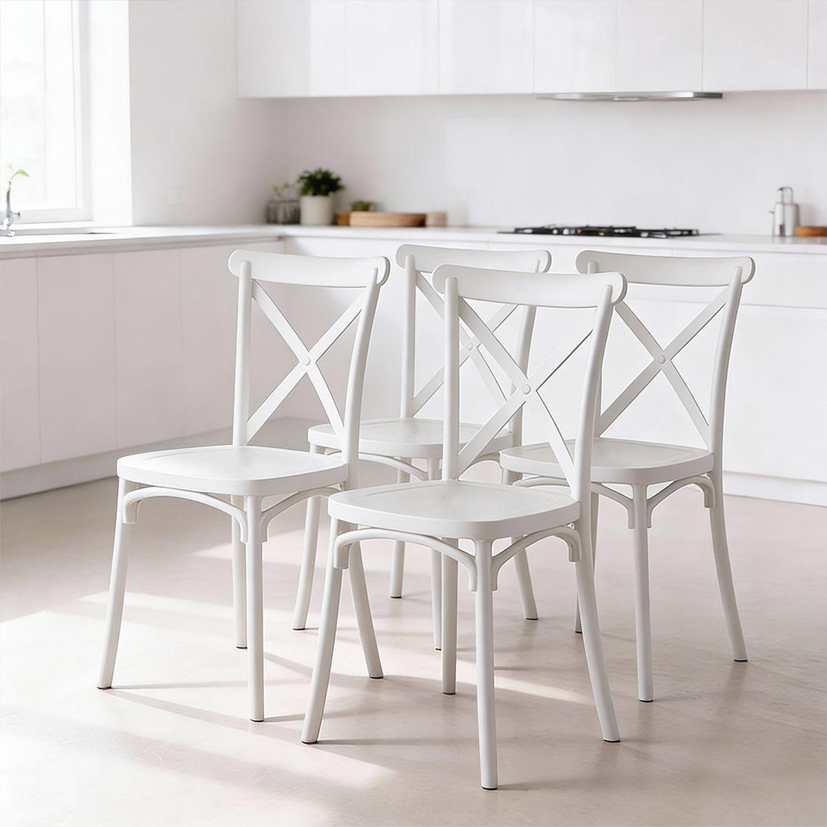 Pack 4 Sillas Crossback Para Comedor Apilables Polipropileno Blancas-0