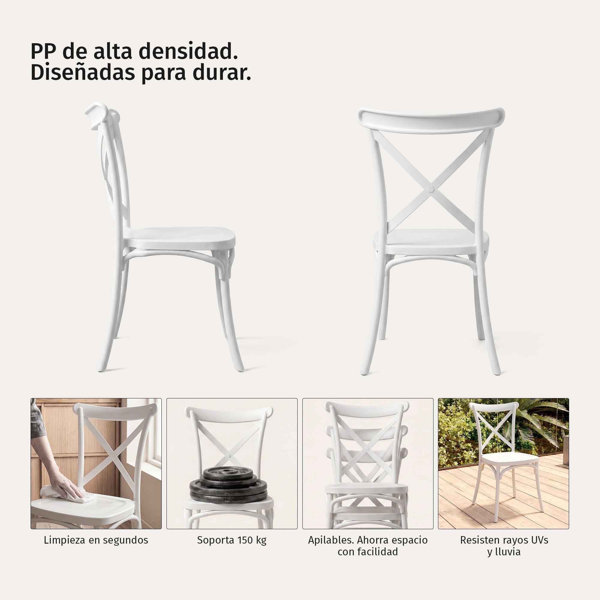 Pack 4 Sillas Comedor Terraza Polipropileno Crossback Blancas-2