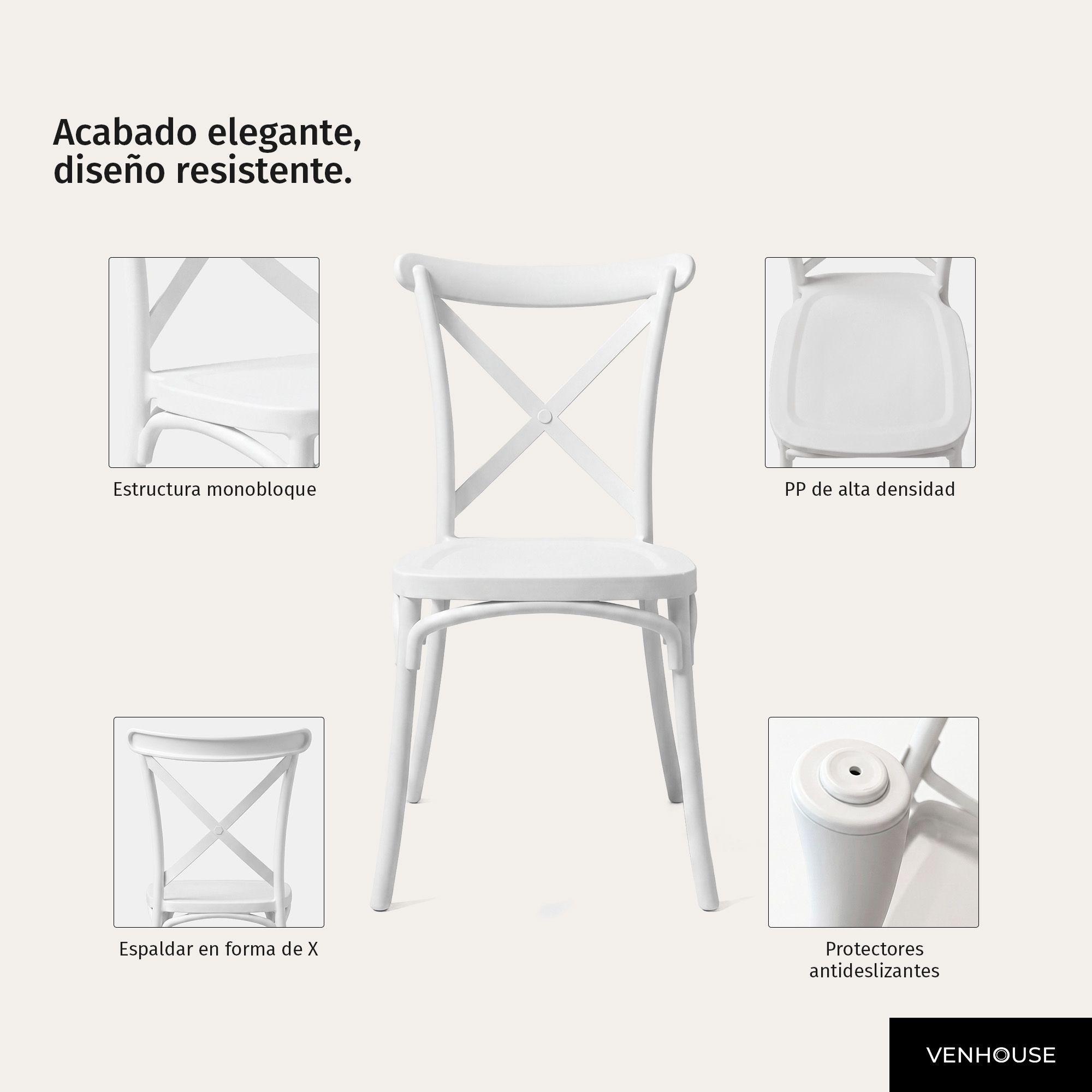 Pack 4 Sillas Comedor Terraza Polipropileno Crossback Blancas-5