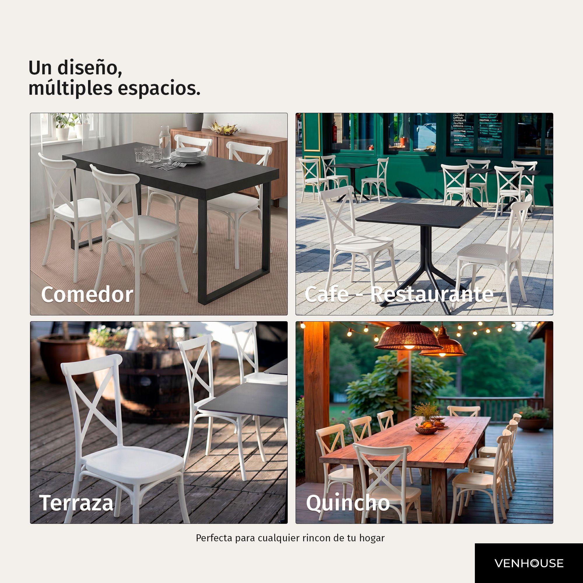 Pack 4 Sillas Comedor Terraza Polipropileno Crossback Blancas-6